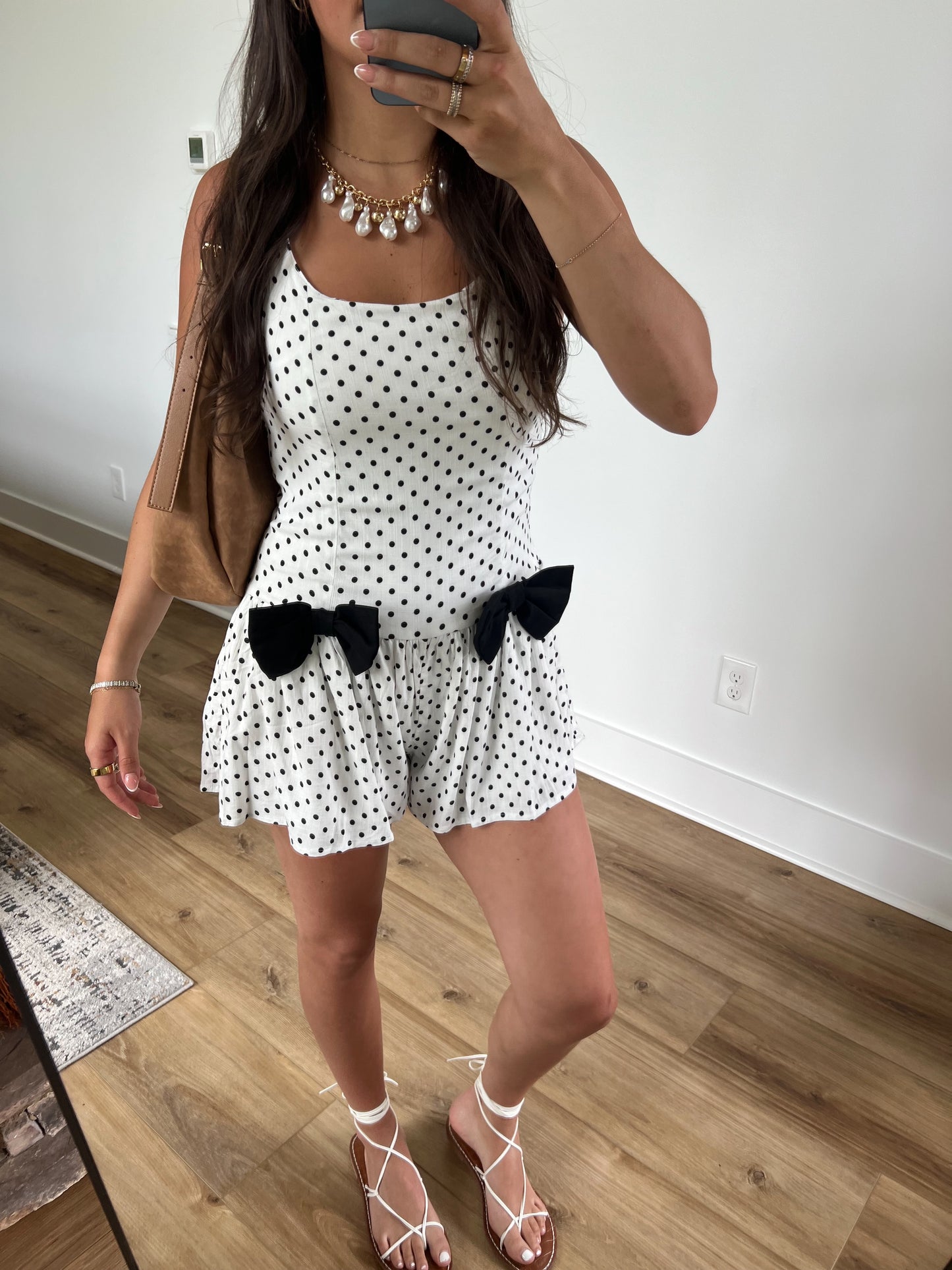Bow Tie Babydoll Romper (White/Black)