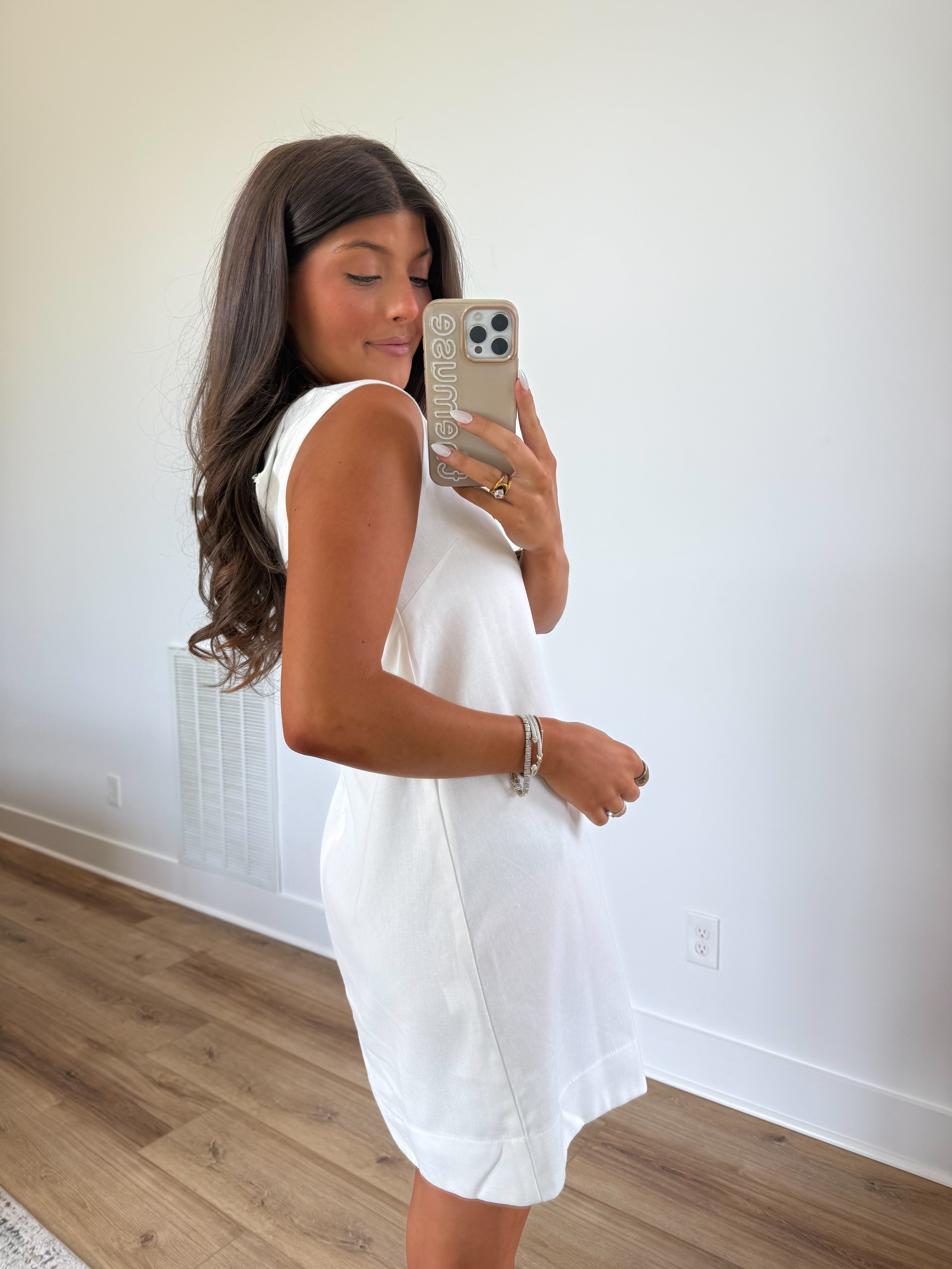 Pearl Neck Linen Dress
