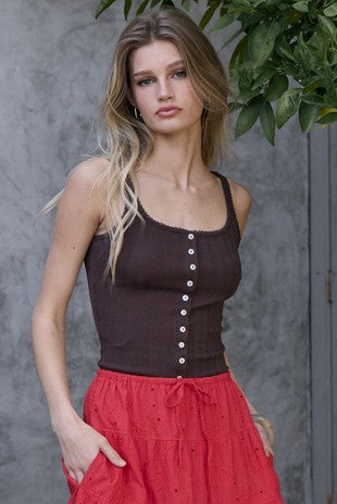 Pointelle Knit Cami (Brown)