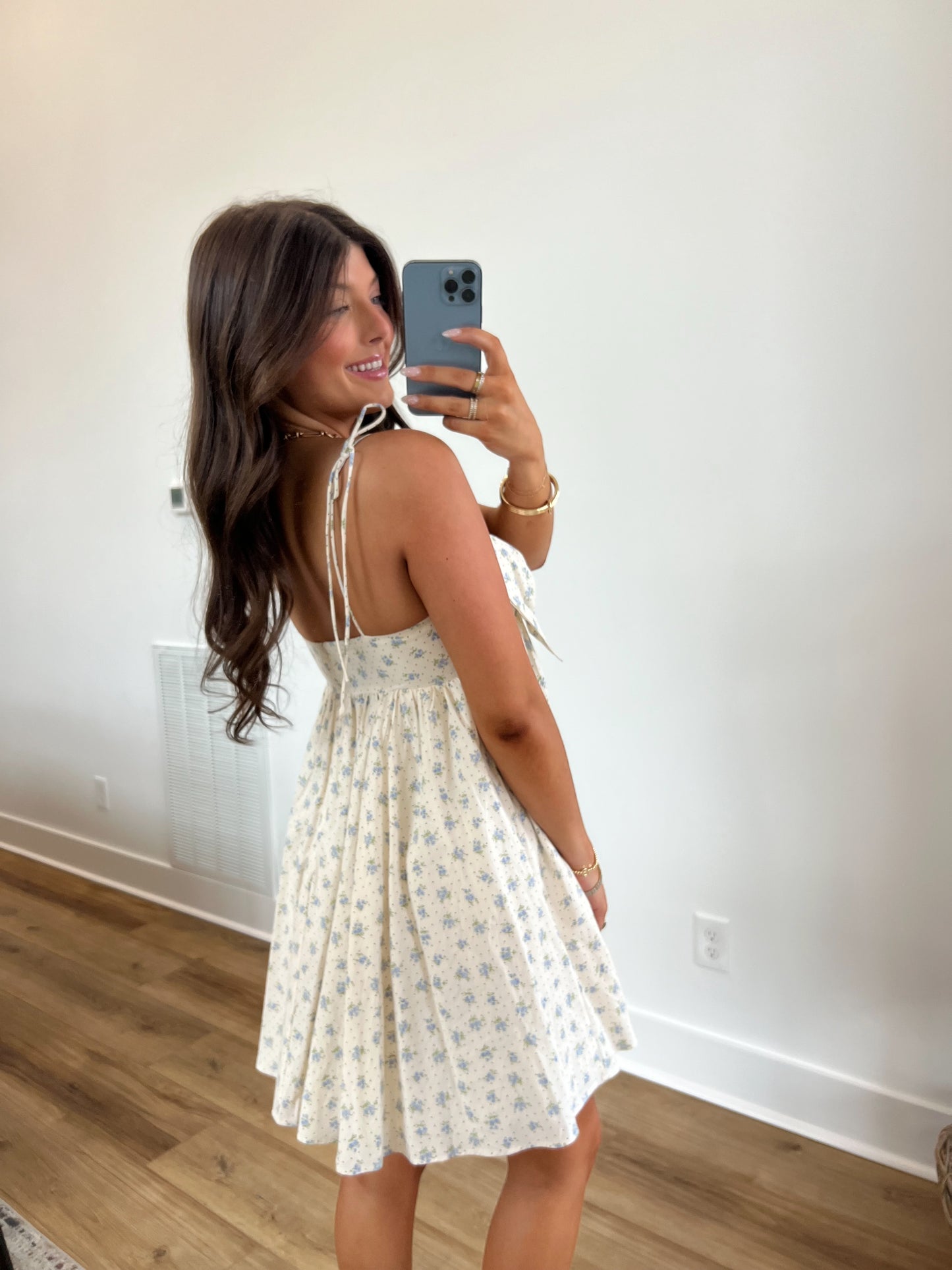 Blue Petals Darling Bow Mini Dress