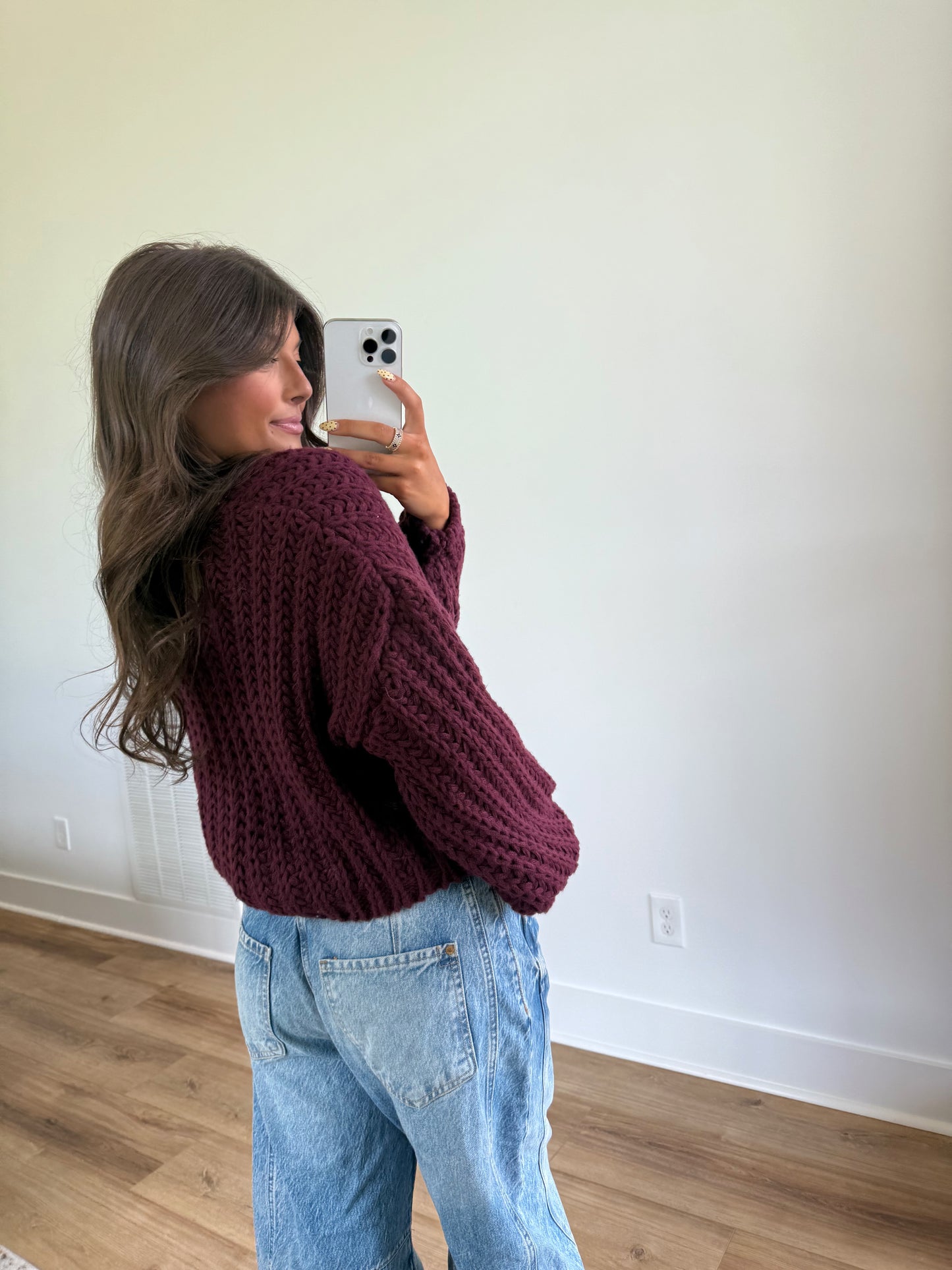 Burgundy Cropped Cardigan