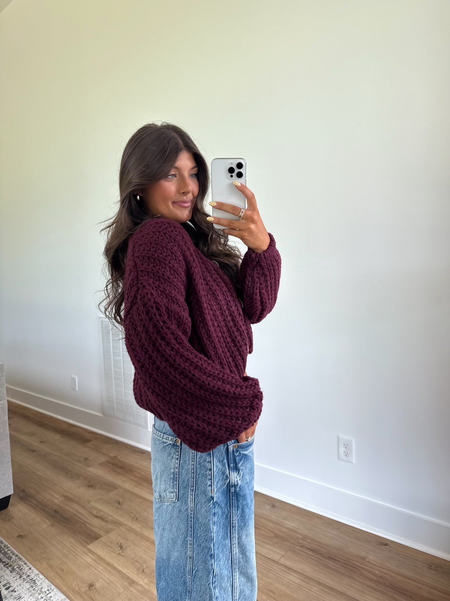 Burgundy Cropped Cardigan