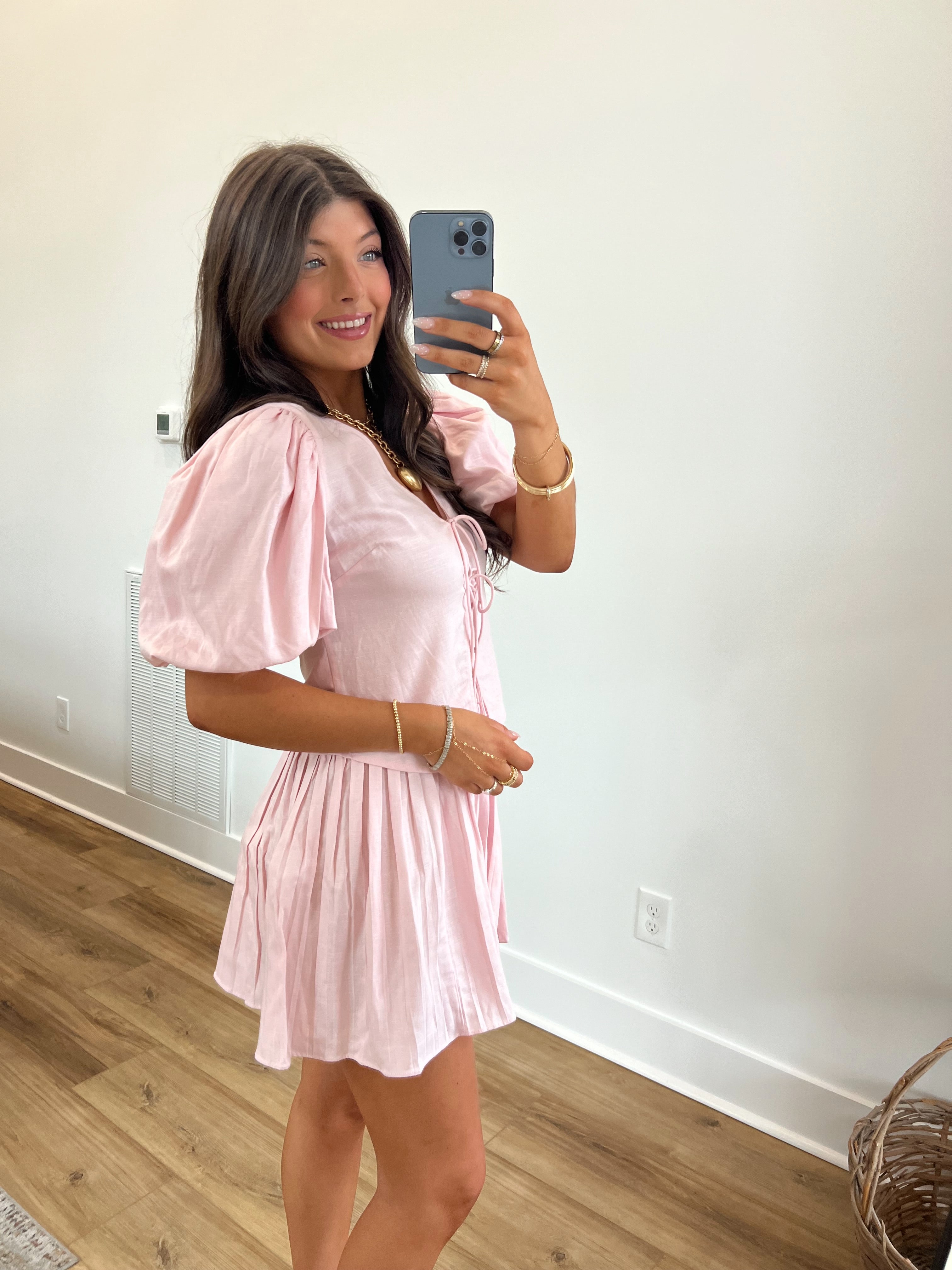Aria Baby Pink Pleated Skirt Set