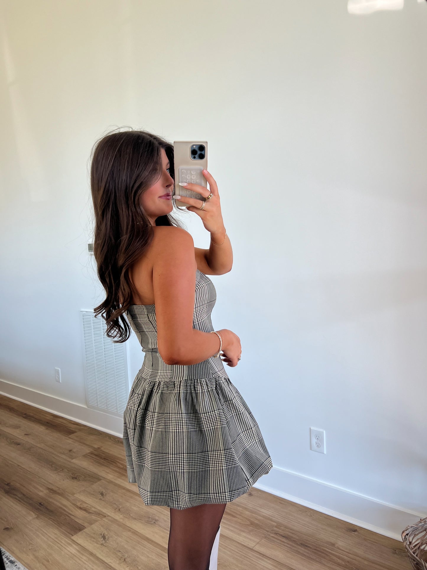 Christmas Plaid Drop Waist Mini Dress