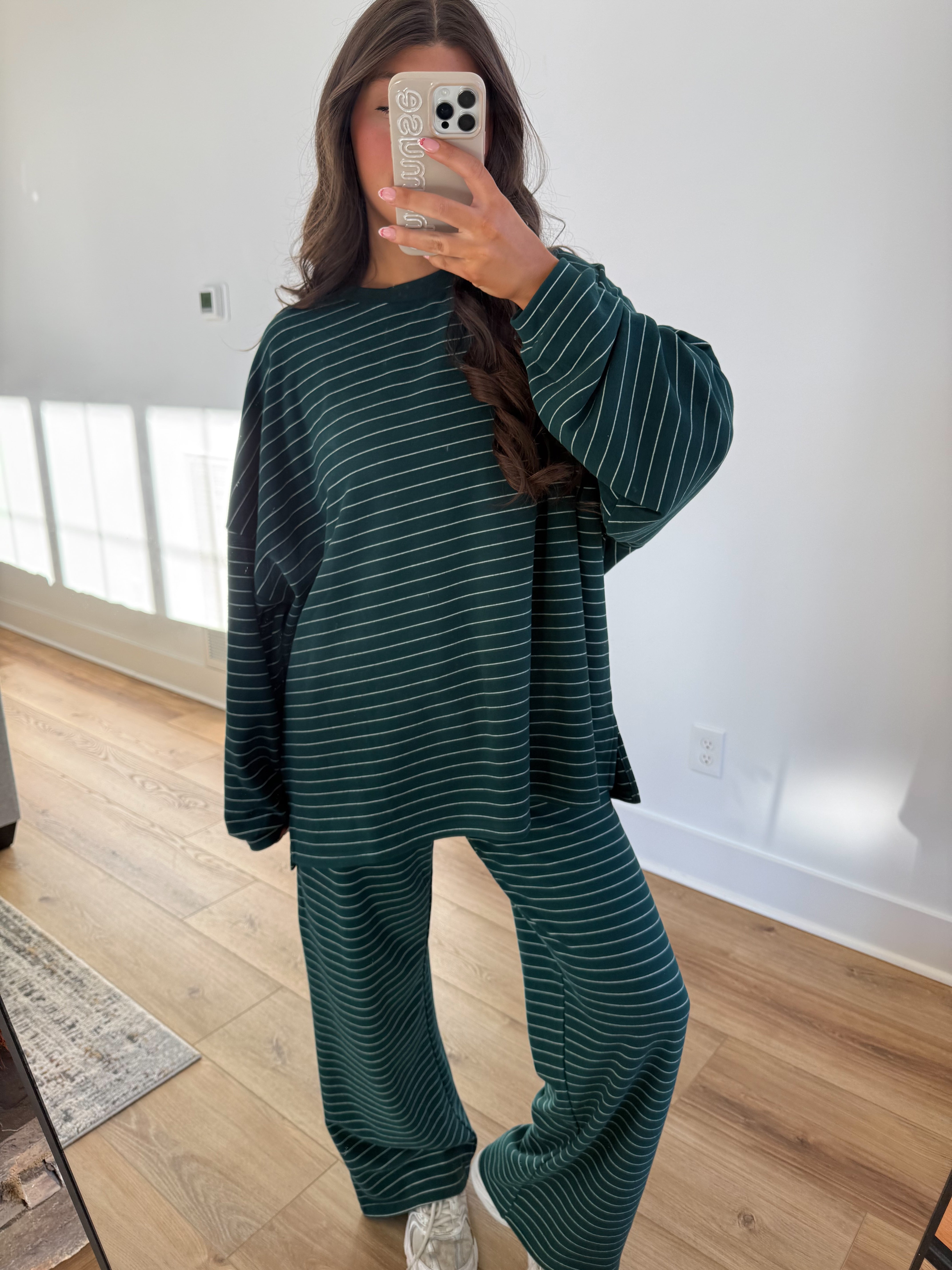 Elsie Fleece Pullover (Green/White)