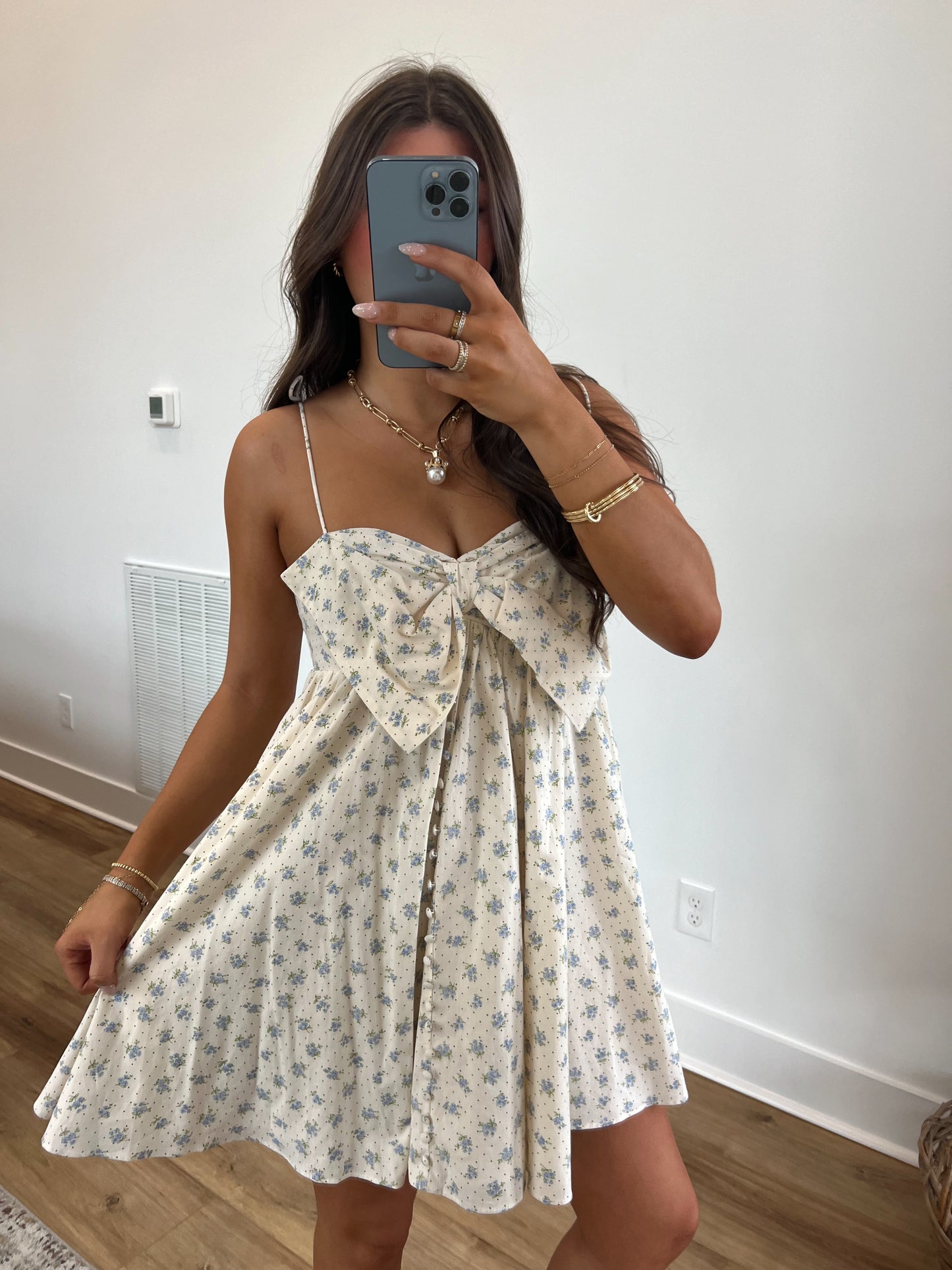 Blue Petals Darling Bow Mini Dress