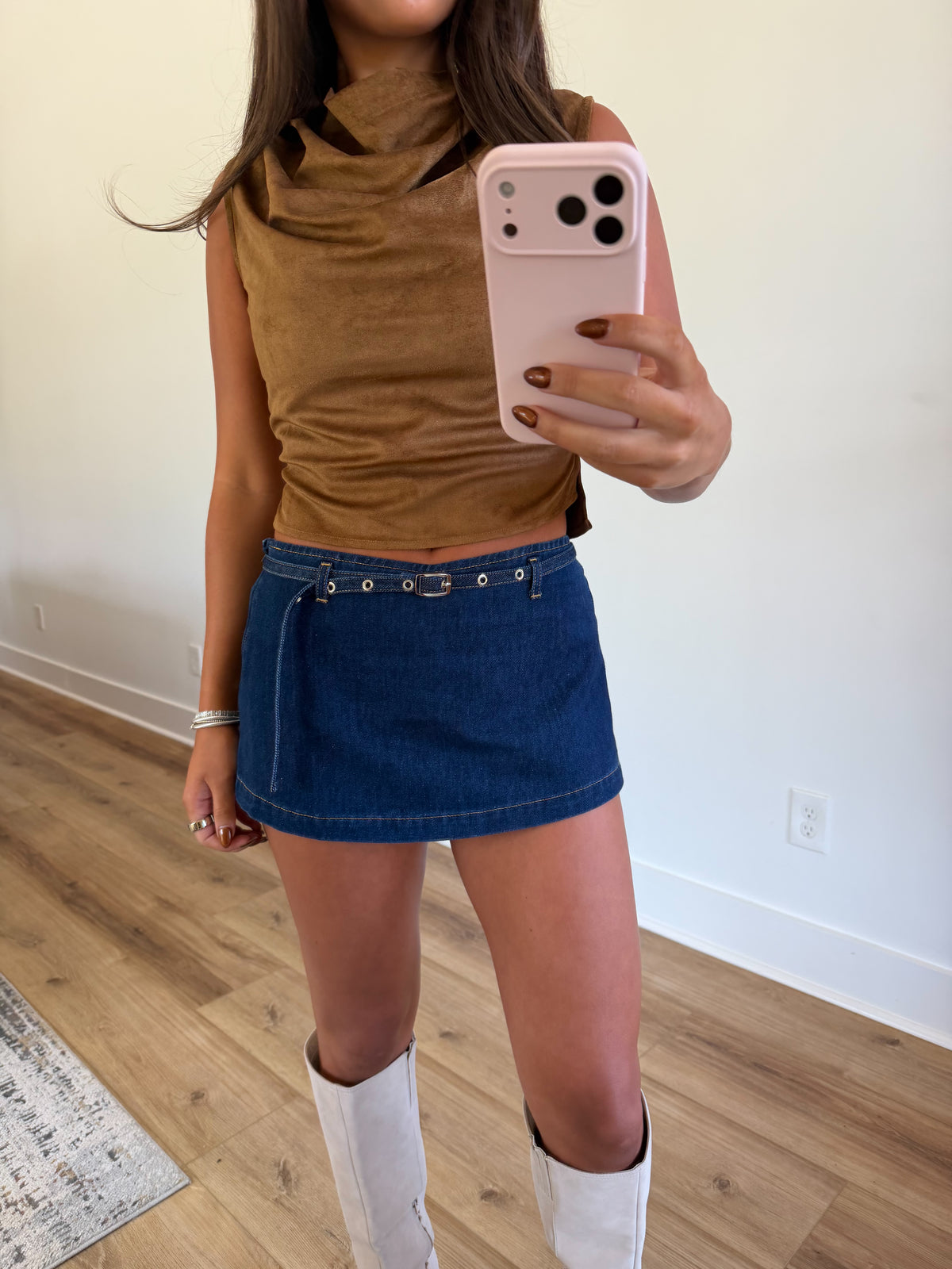 Silver Detail Denim Skort