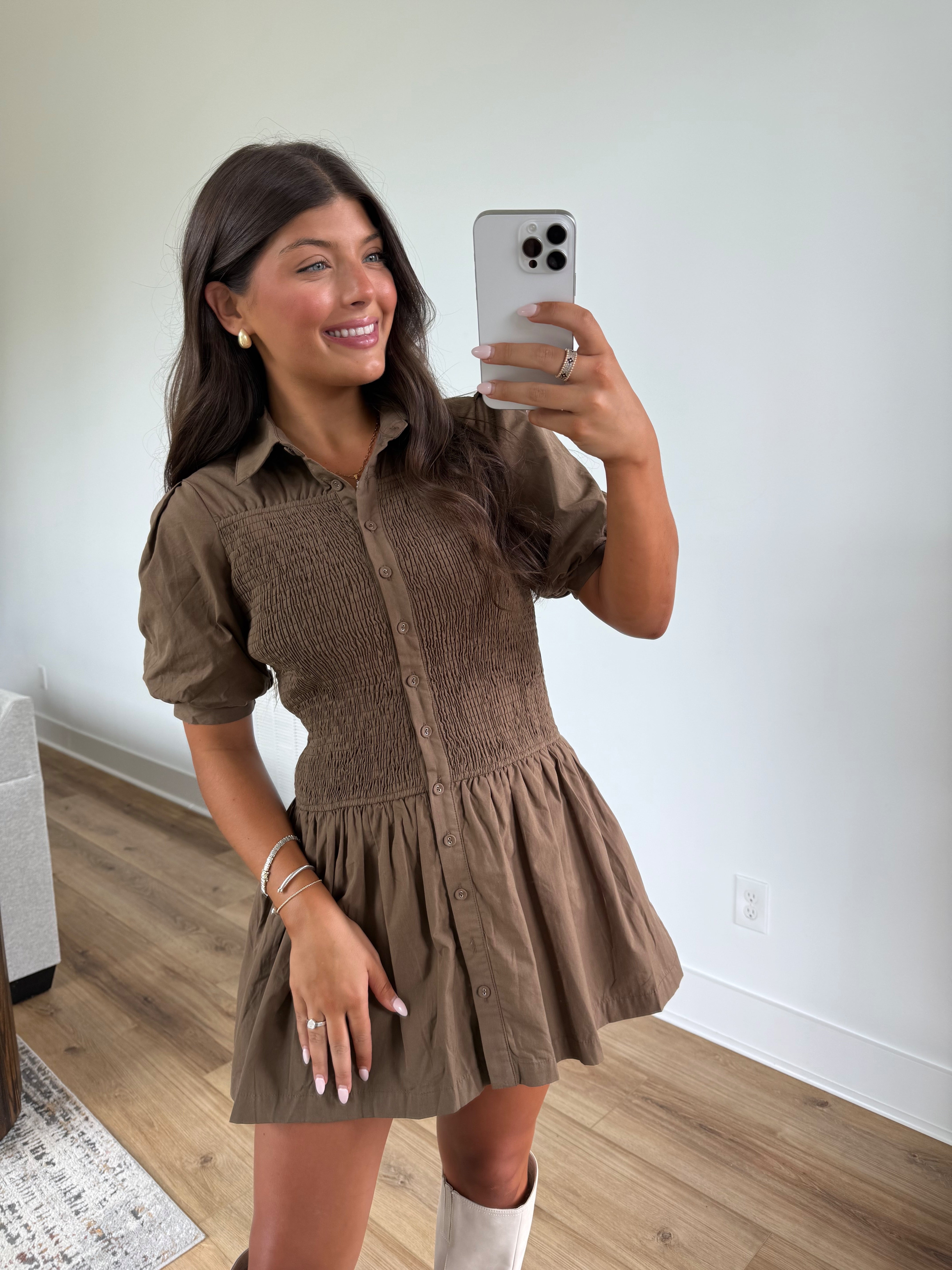 Chestnut Smocked Mini Dress