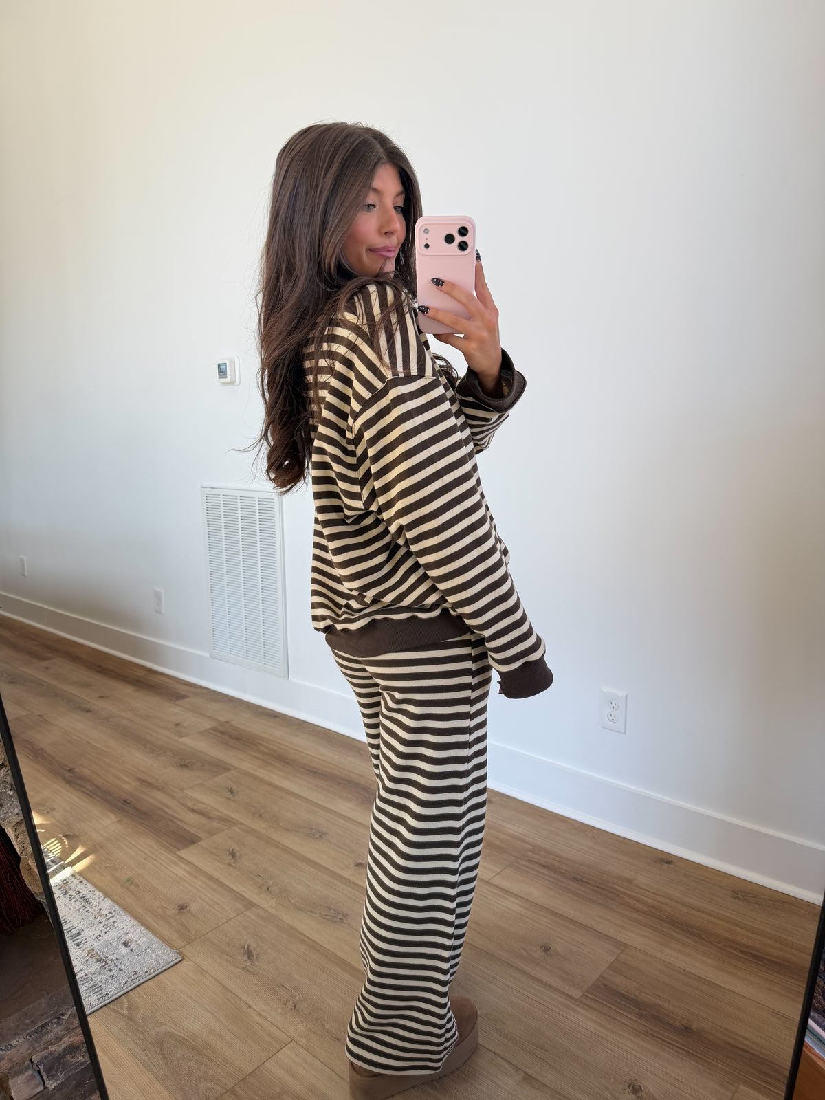 Stripe Henley Set (Mocha/Cream)