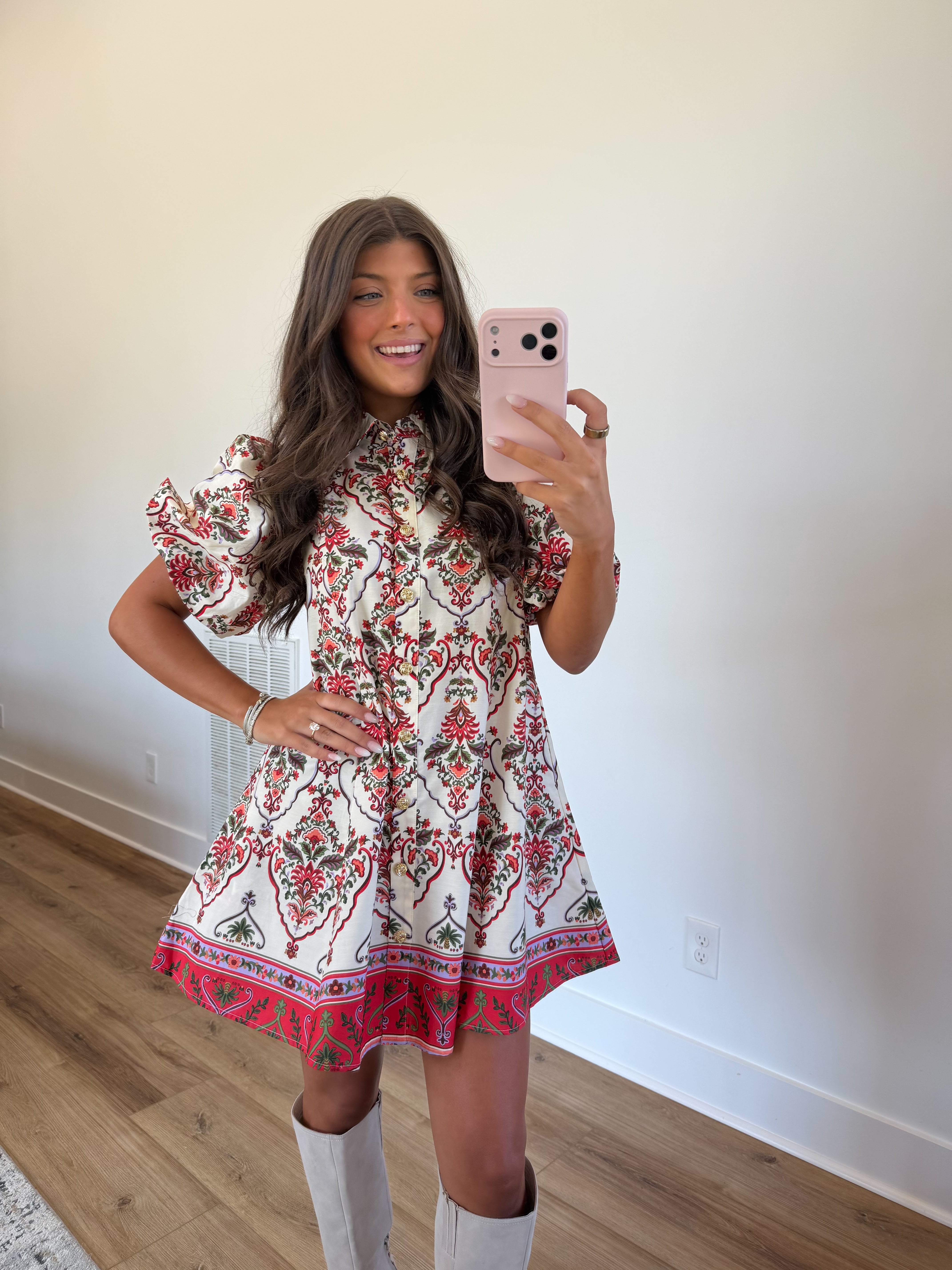 Orange Cream Floral Print Mini Dress