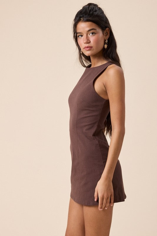 Brown Boatneck Romper