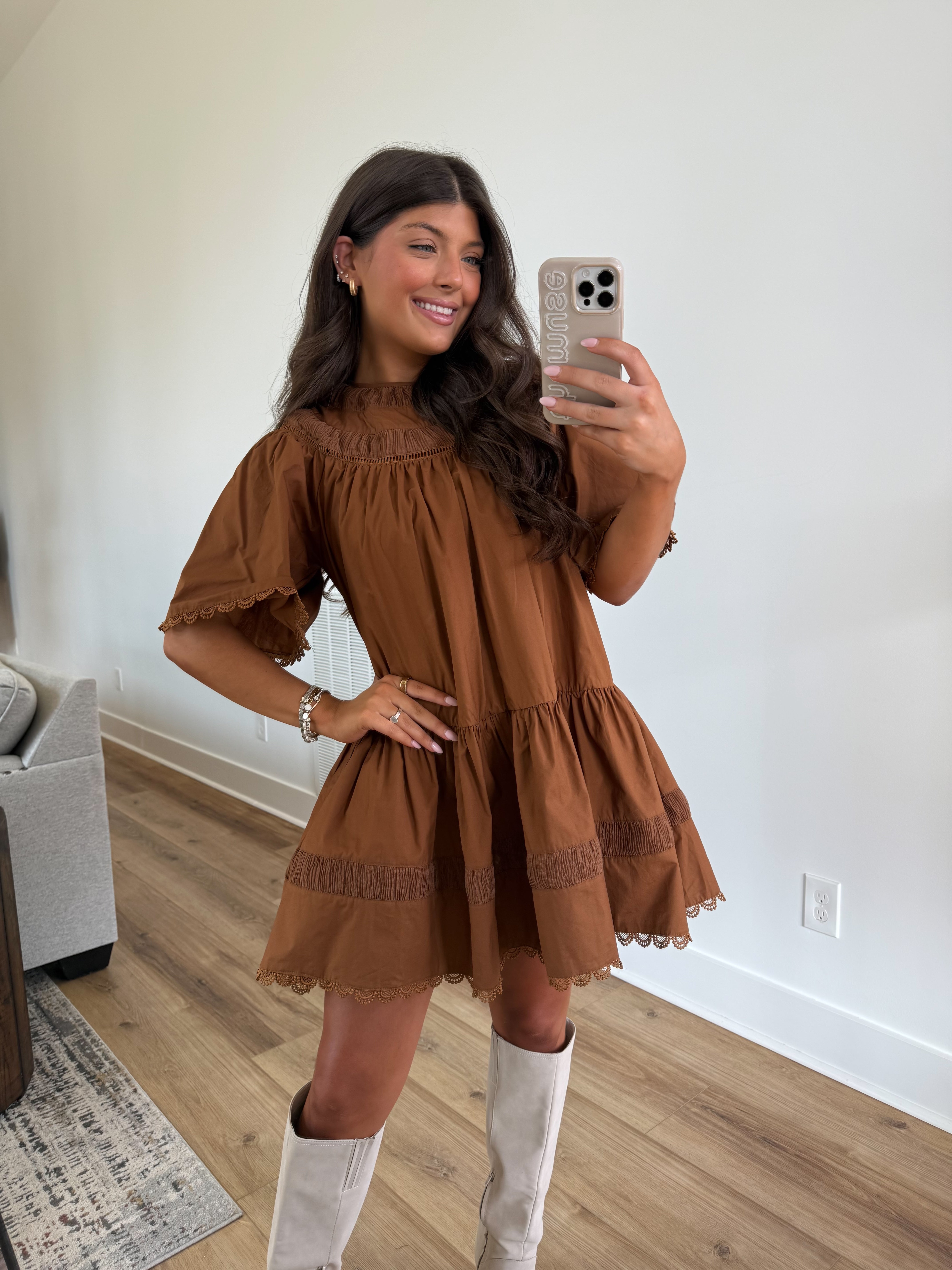 The Winter Snowdrop Dress (Brown)