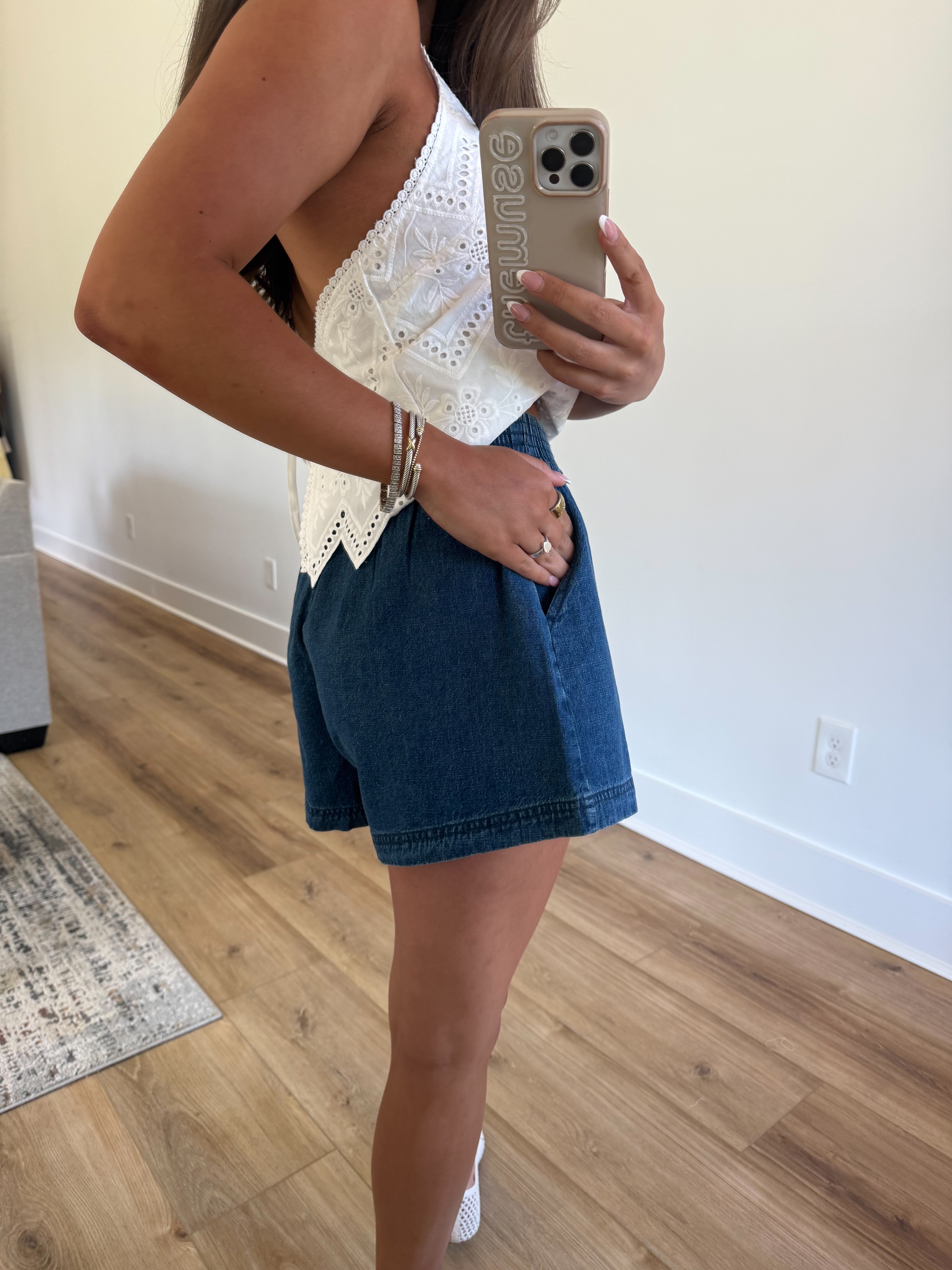 Scrunch Waist Denim Shorts
