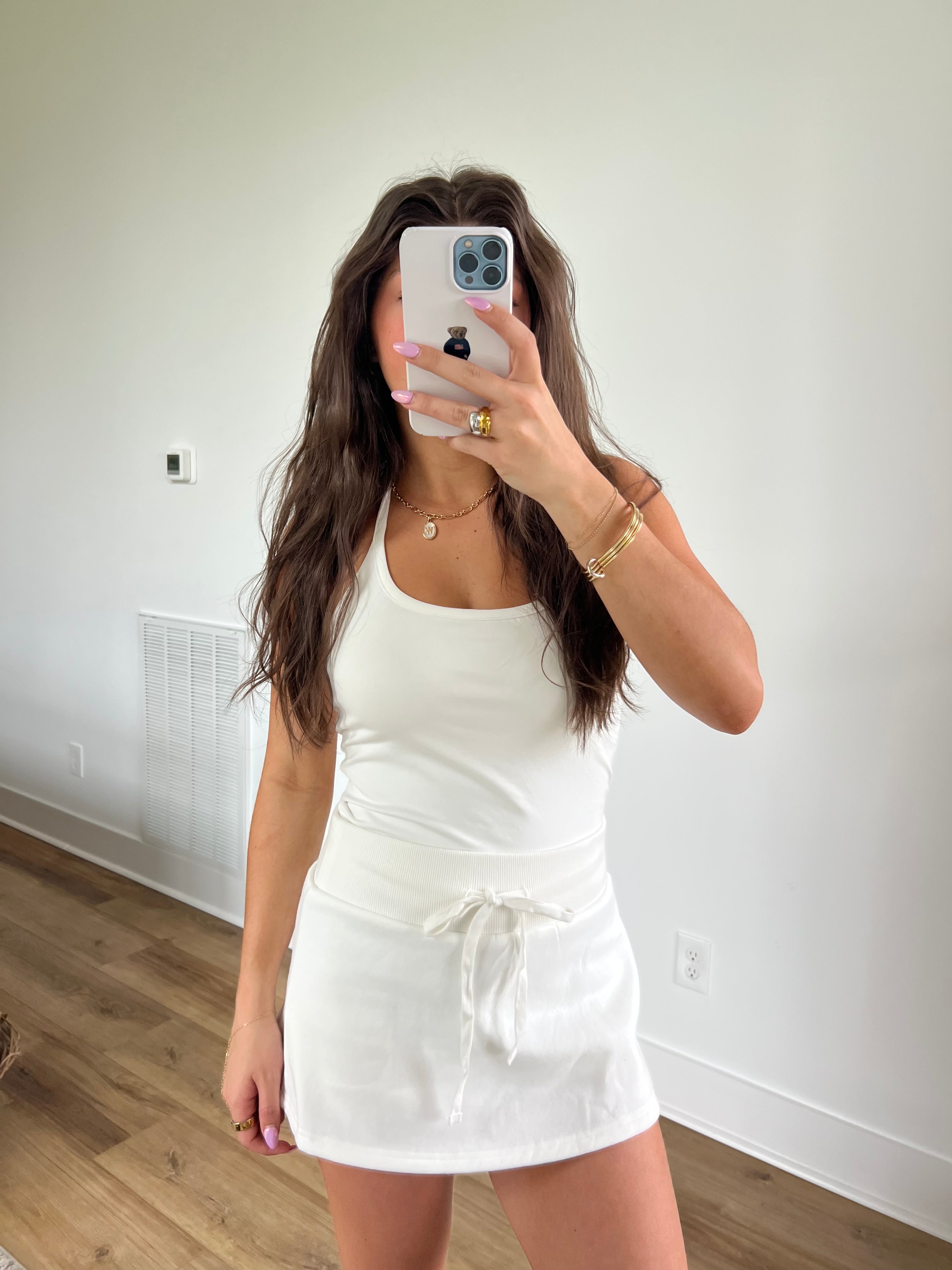 White Halter Neck Skort Set