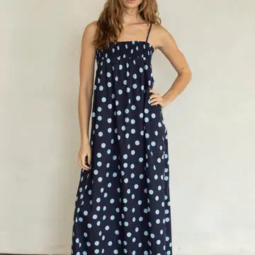 Navy Polka Dot Maxi Dress