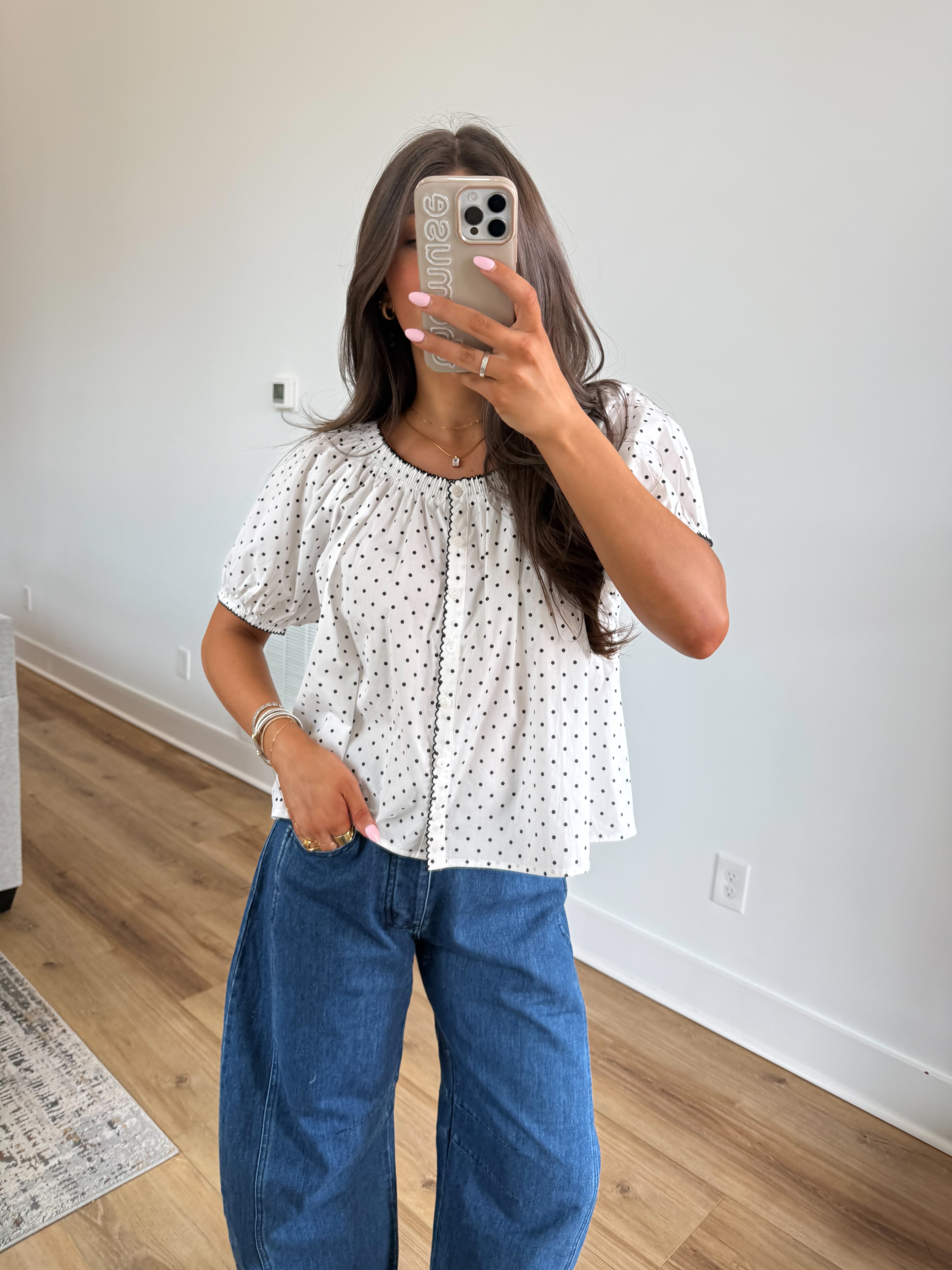 Polka Dot Button Top (White)