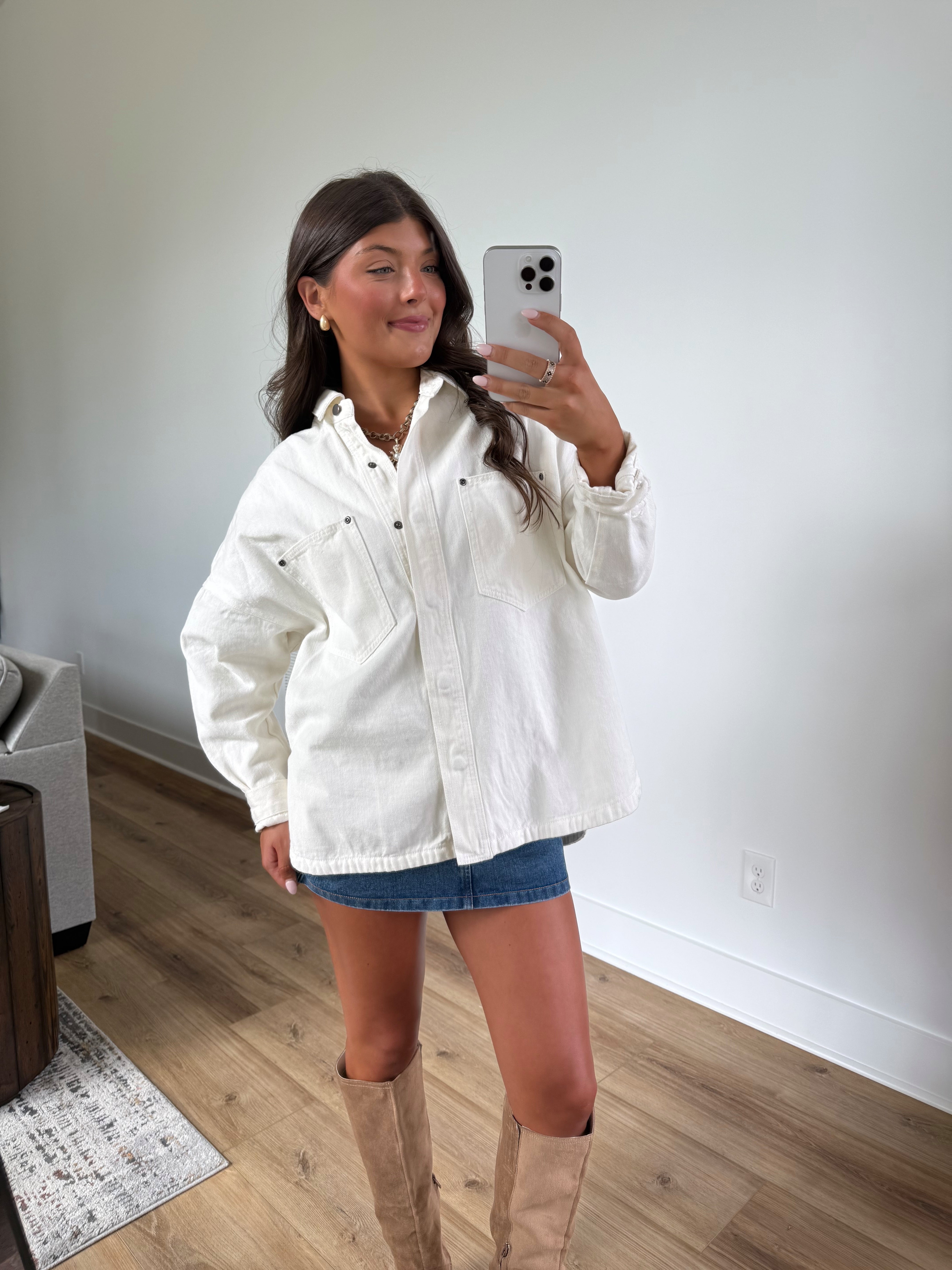 White Denim Shacket