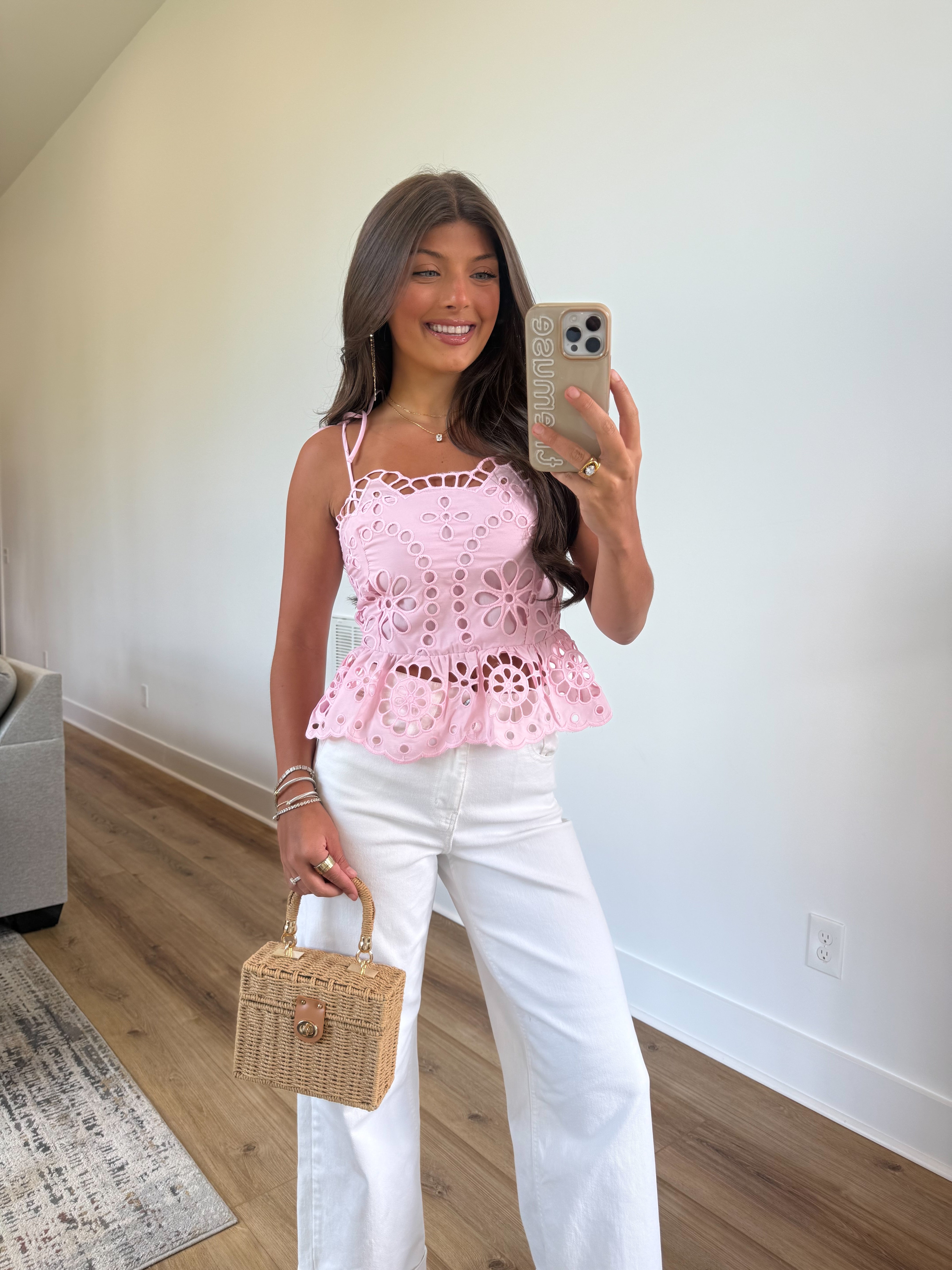 The Heirloom Eyelet Top (Baby Pink)