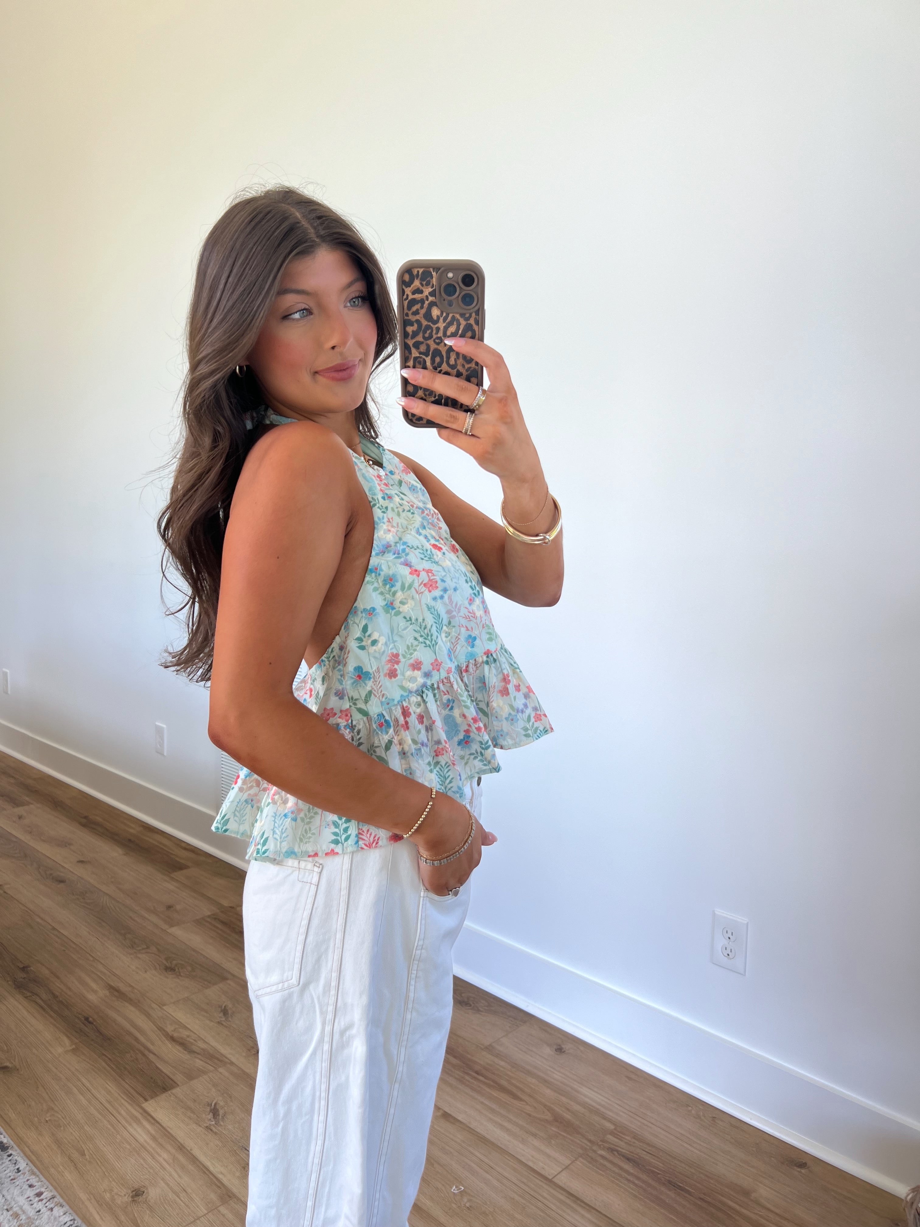 (Blue) Watercolor Bloom Halter Top
