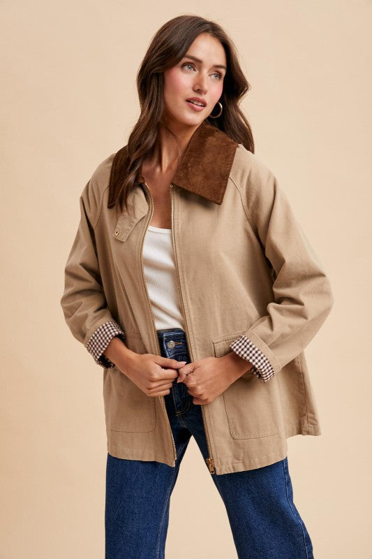 Corduroy Collar Barn Jacket (Beige)
