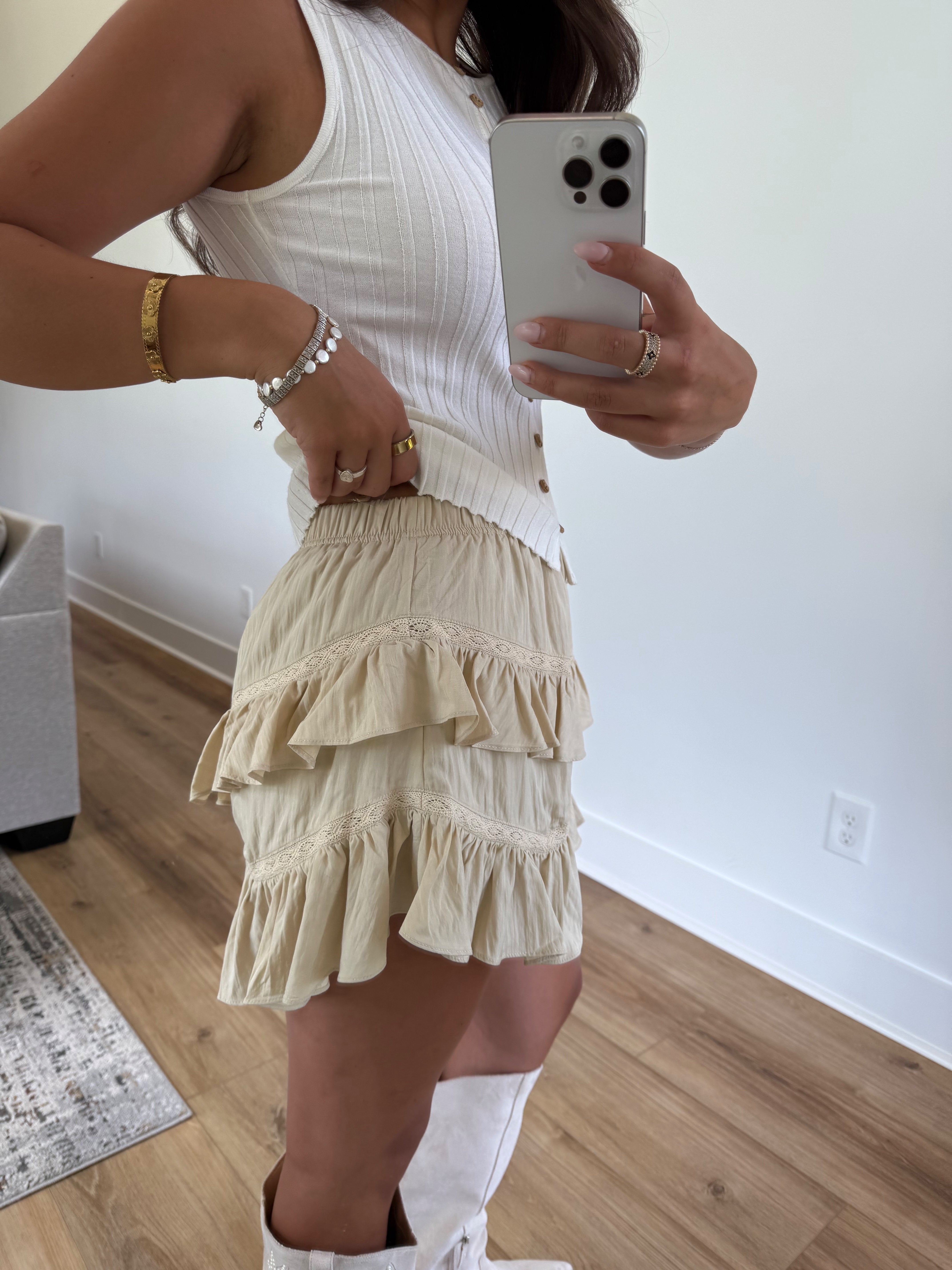 Tan Ruffle Lace Shorts