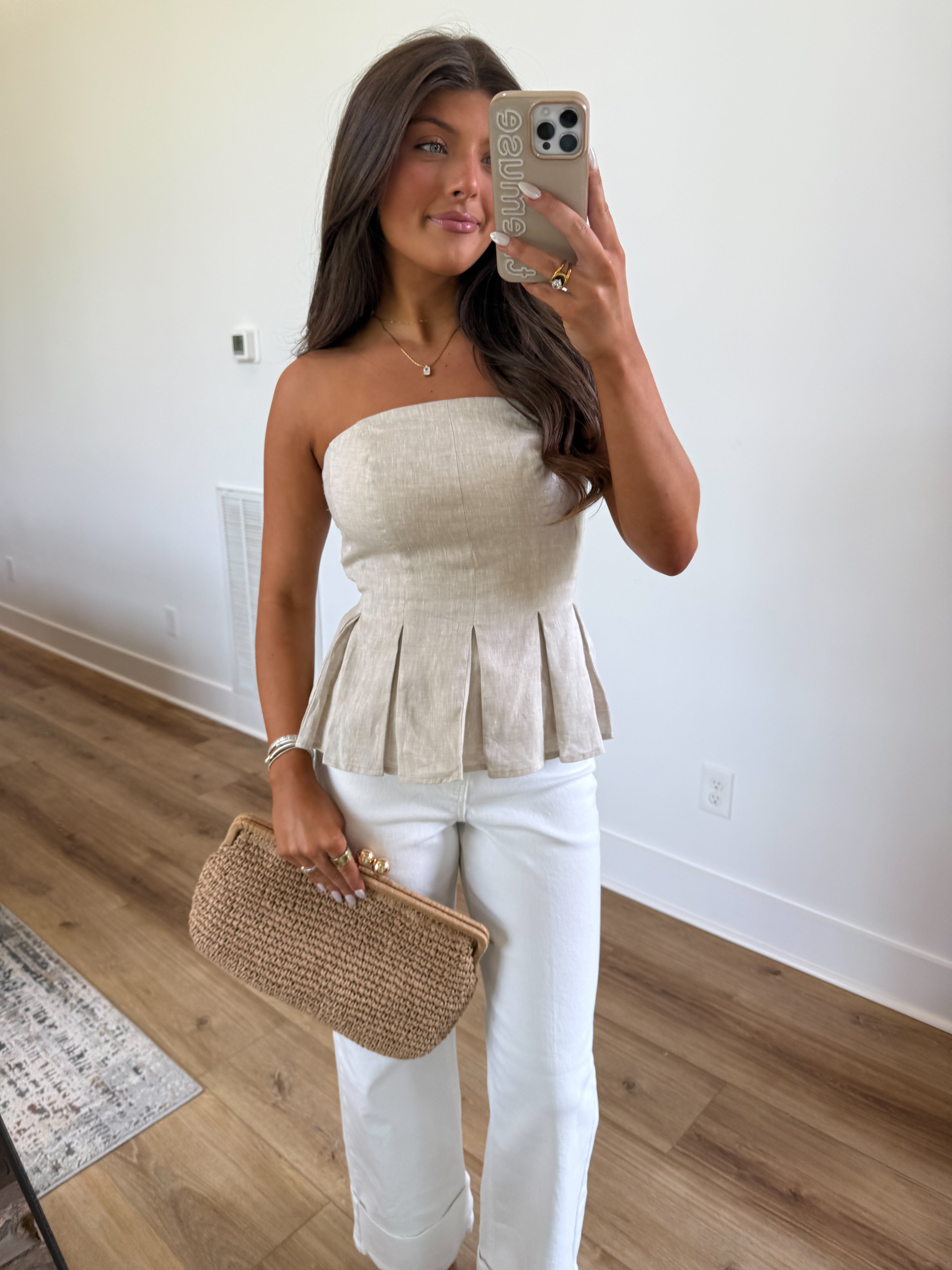 Pleated Tan Tube Top