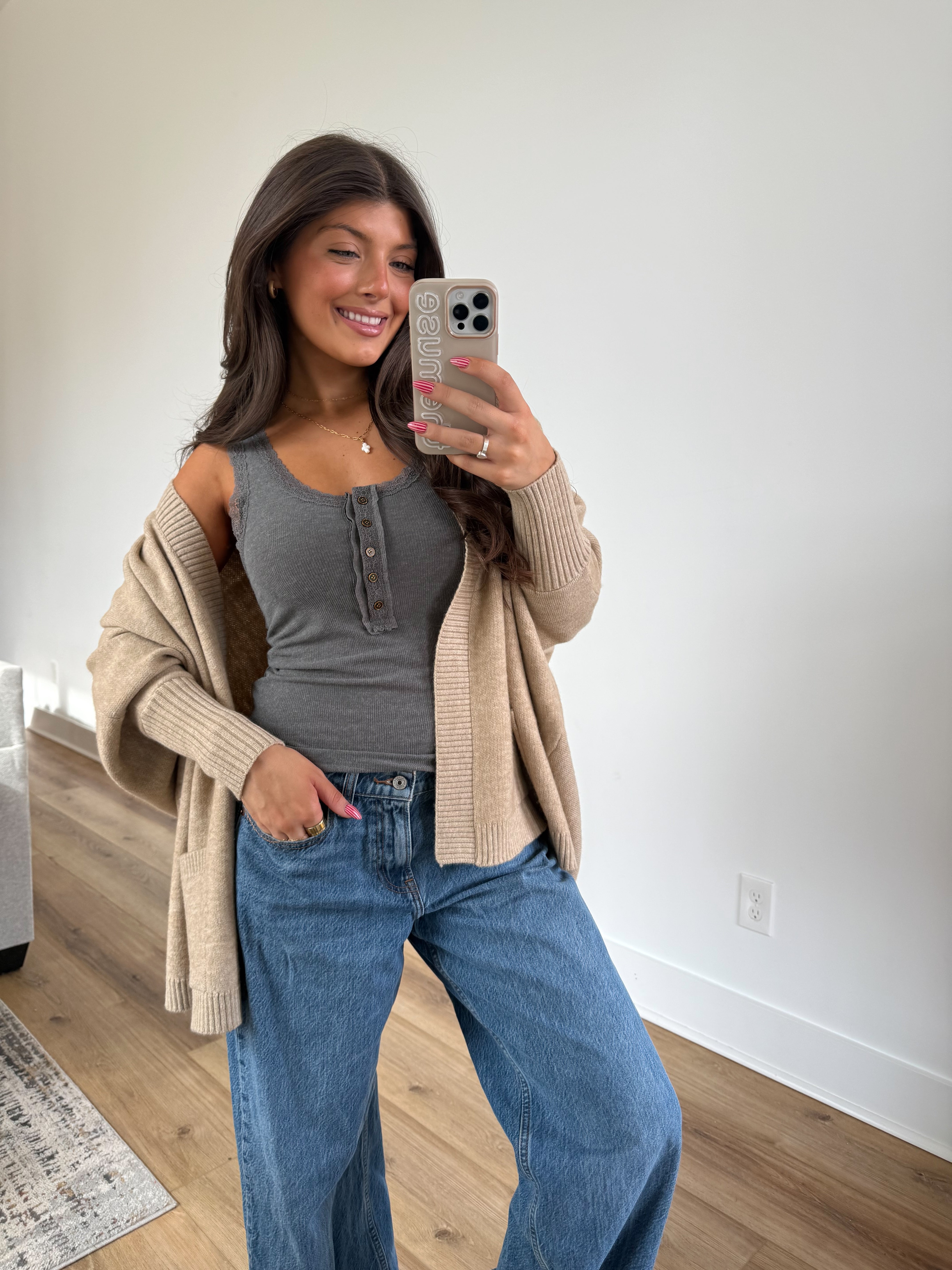Grey Lace Trim Tank