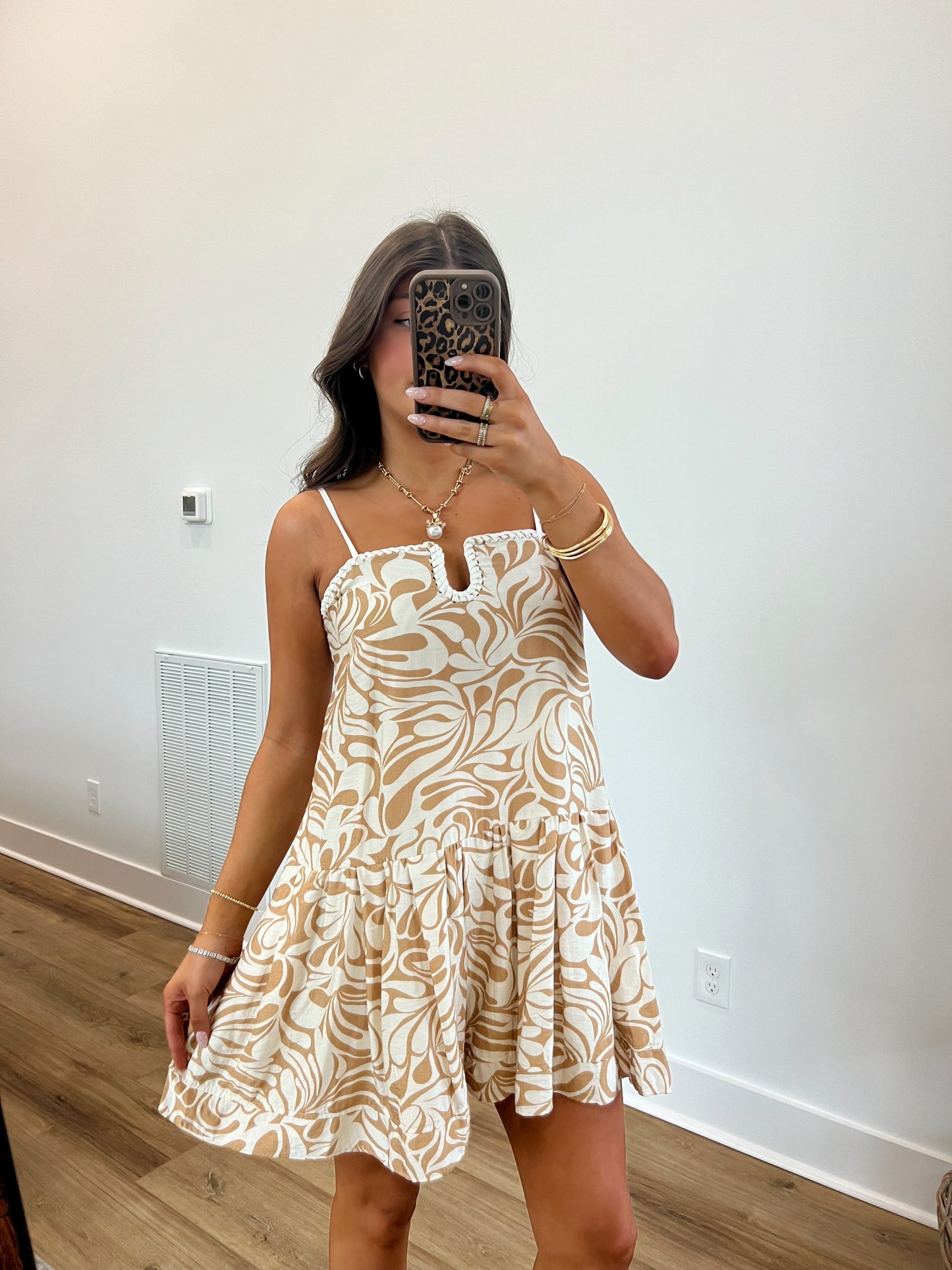 Hawaiian Leaf Contrast Stitch Mini Dress