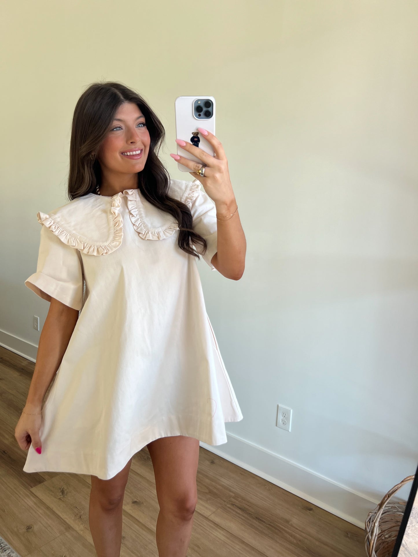 Cream Denim Peter Pan Mini Dress