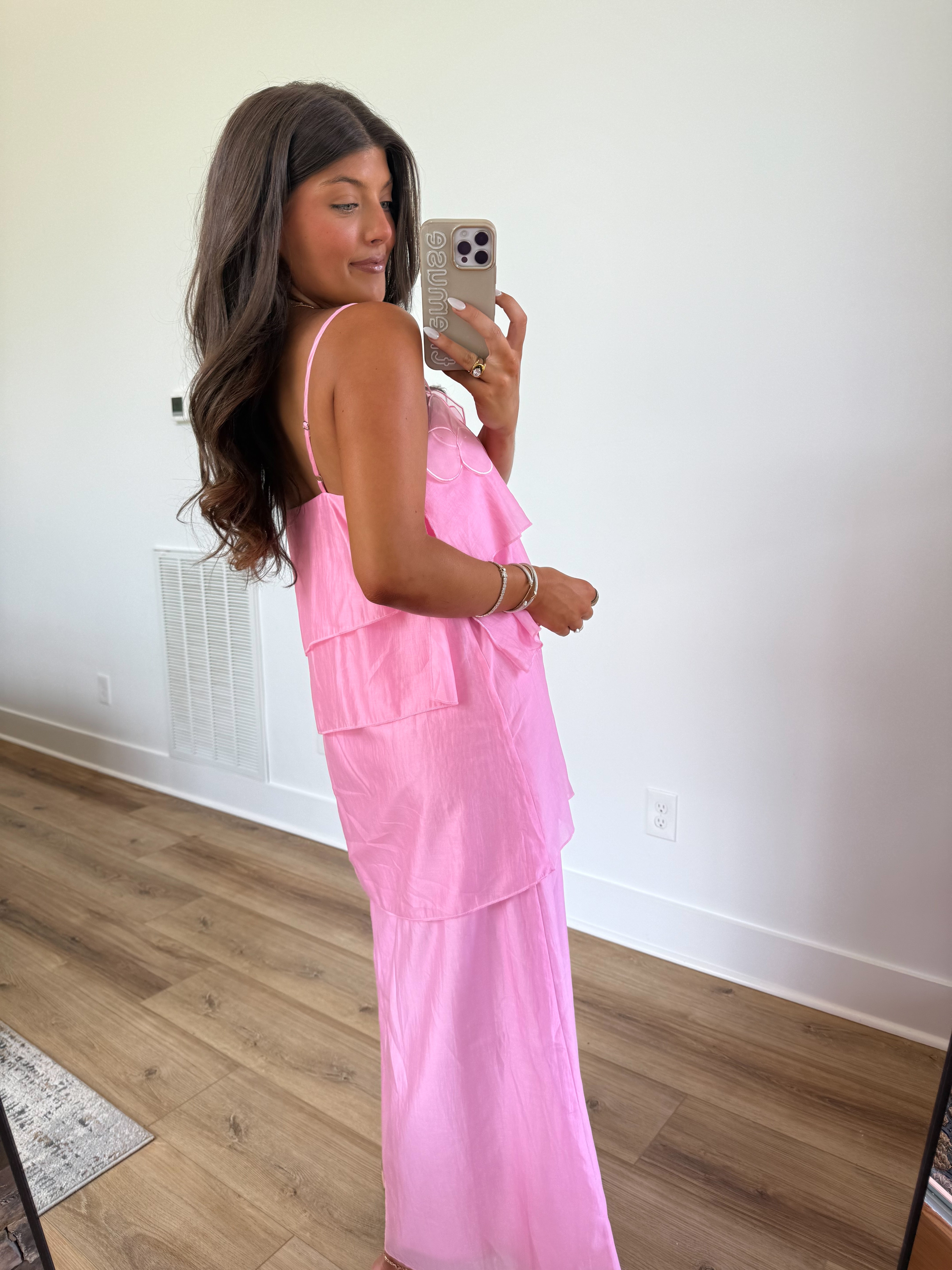 Pink Floral Appliqué Maxi