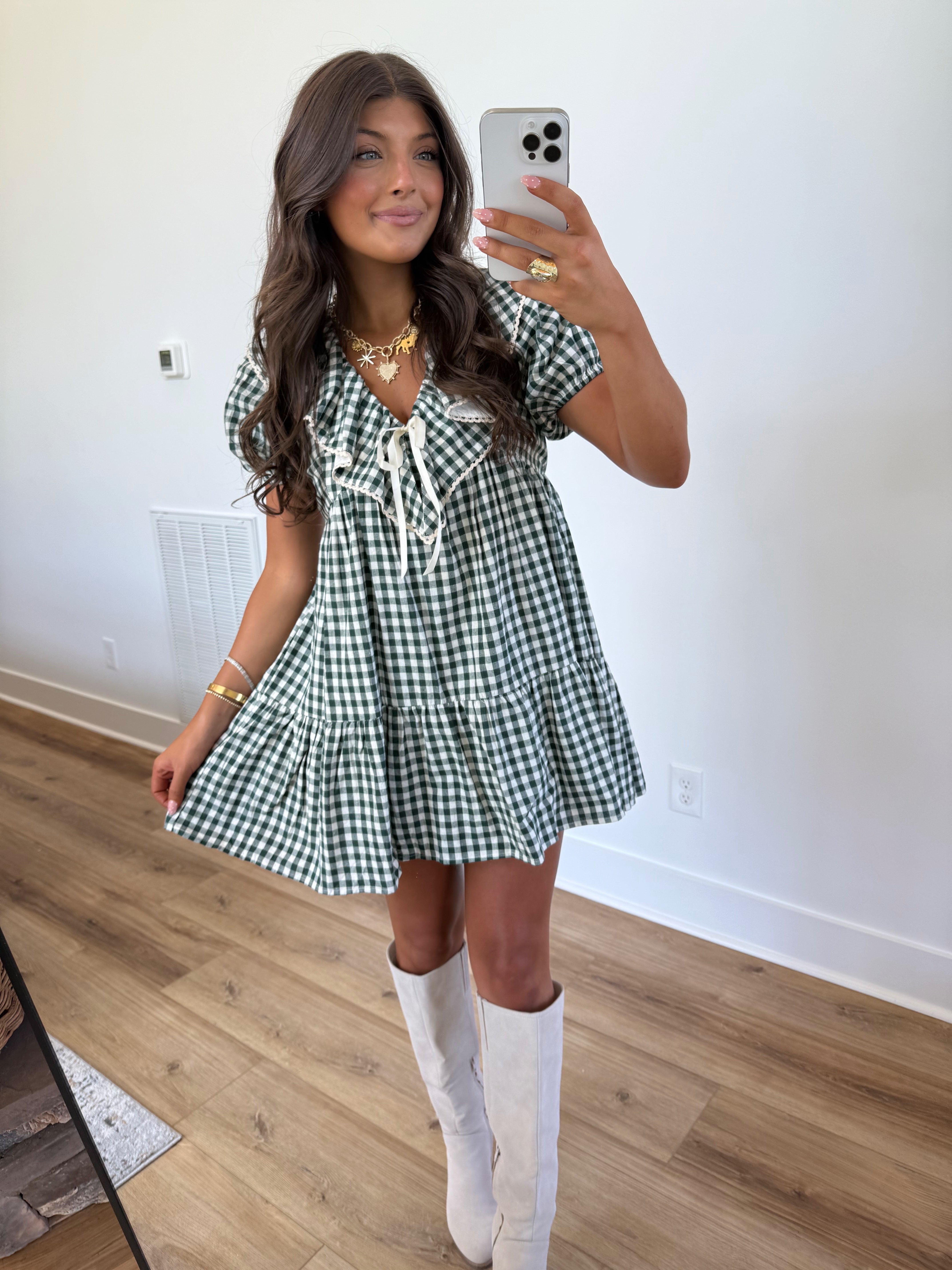 Evergreen Gingham Mini Dress