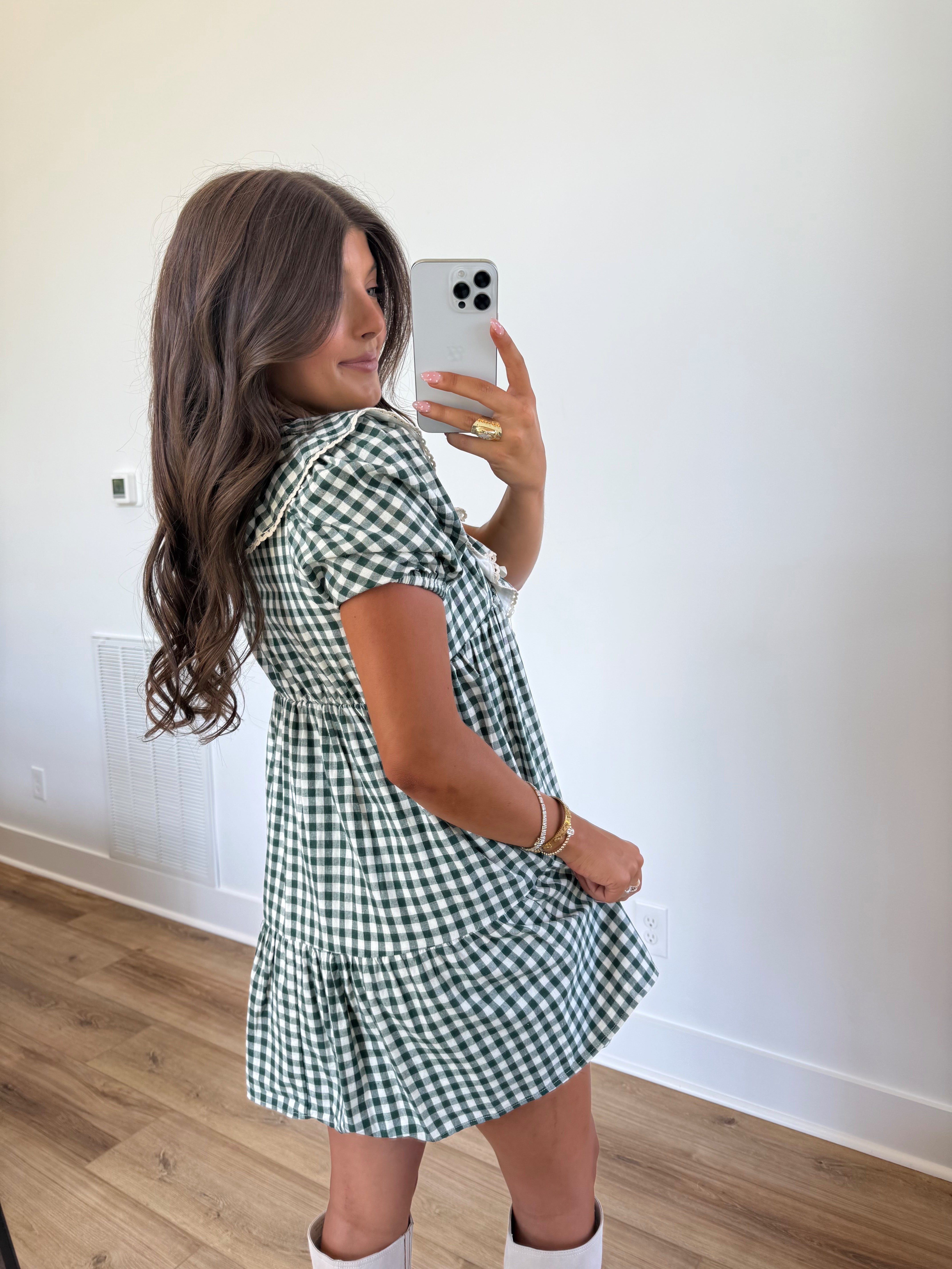 Evergreen Gingham Mini Dress