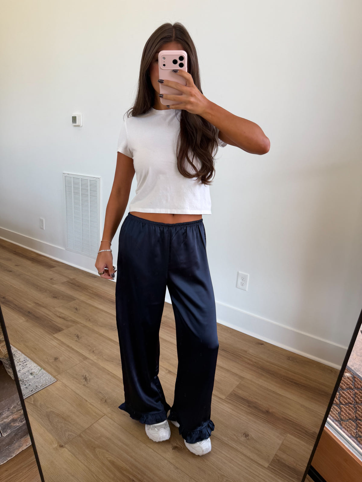 Nazy Satin Ruffle Trim Pants