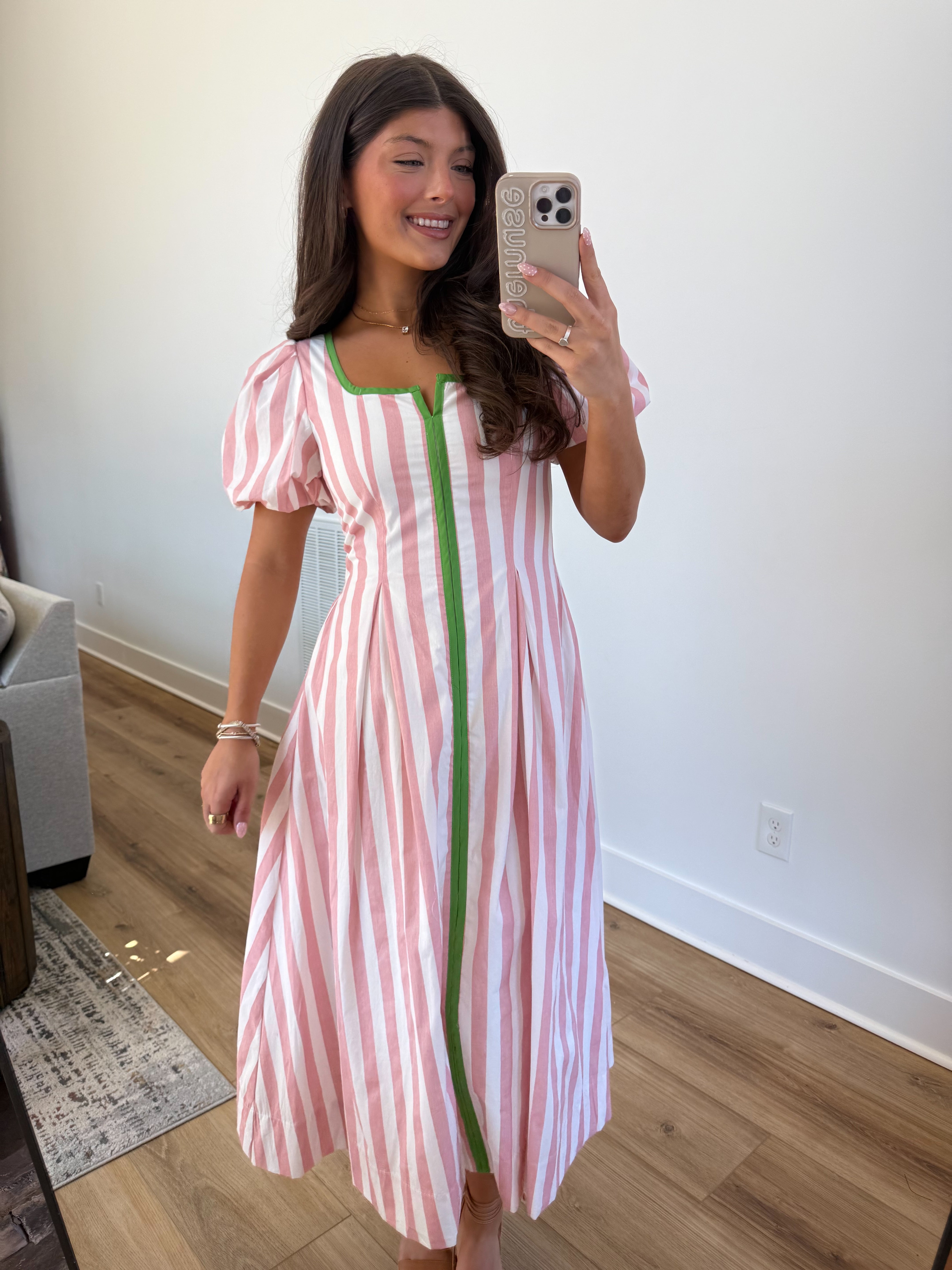The Carolina Stripe Midi (Pink/Green)