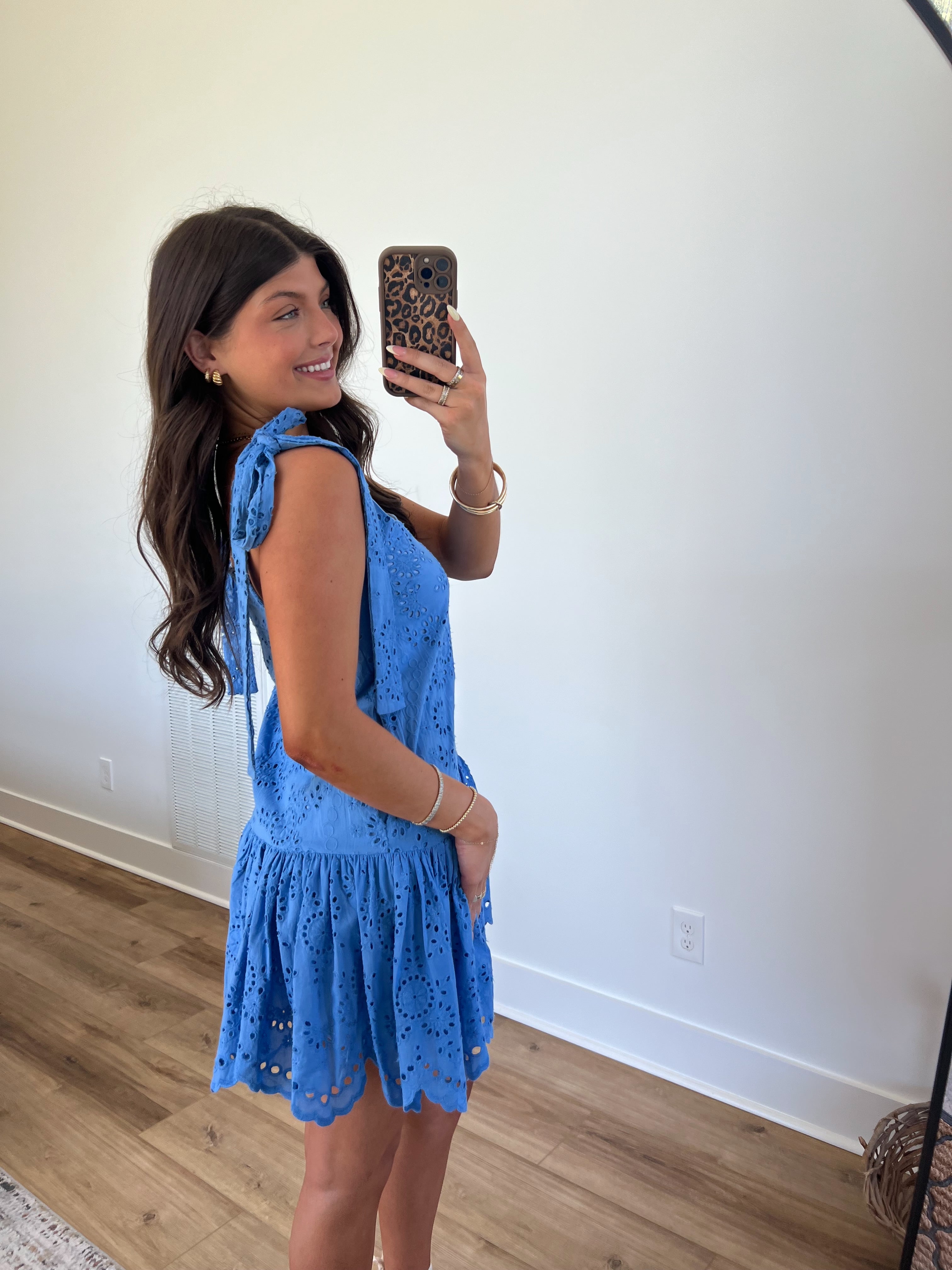 Mary Eyelet Mini Dress (Blue)