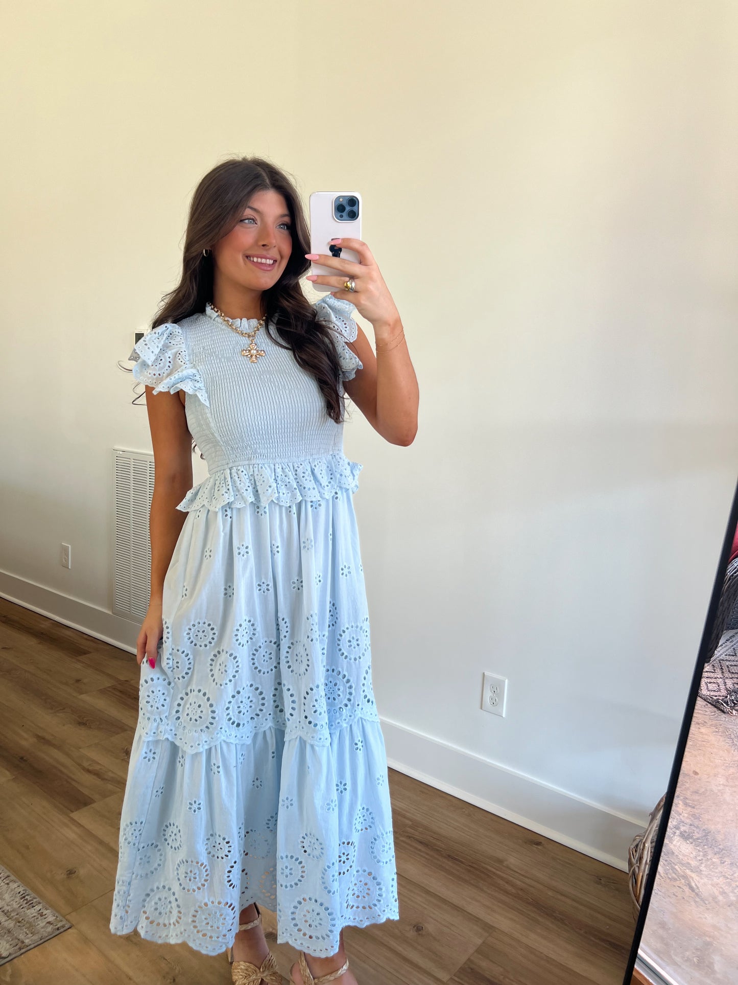 Blue Sky Eyelet Maxi Dress