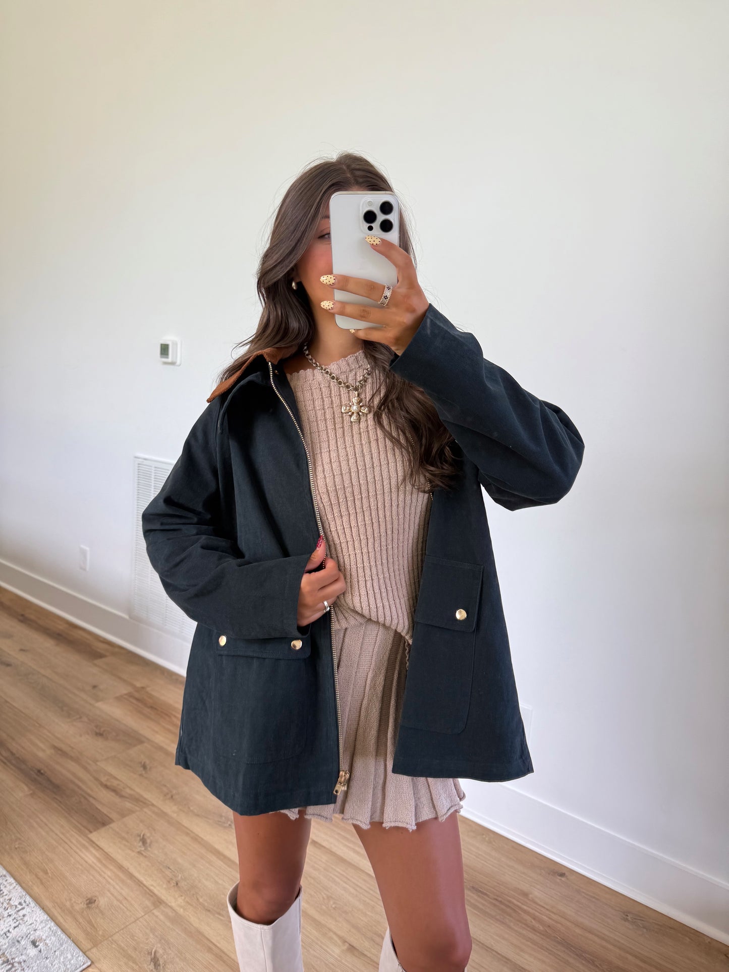 Corduroy Collar Barn Jacket (Navy)