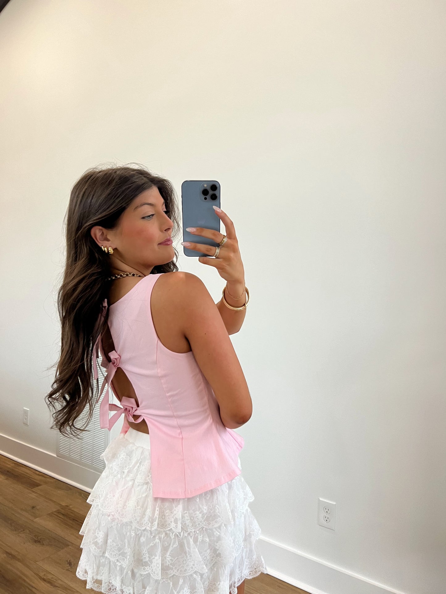 Baby Pink Back Tie Top