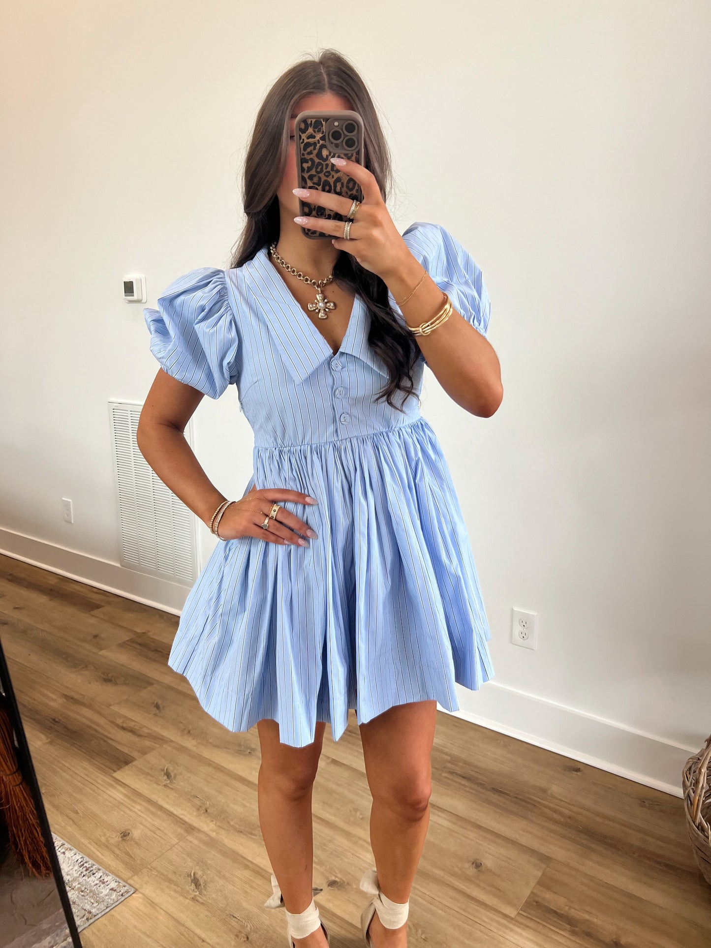 Pinstripe Babydoll Mini Dress