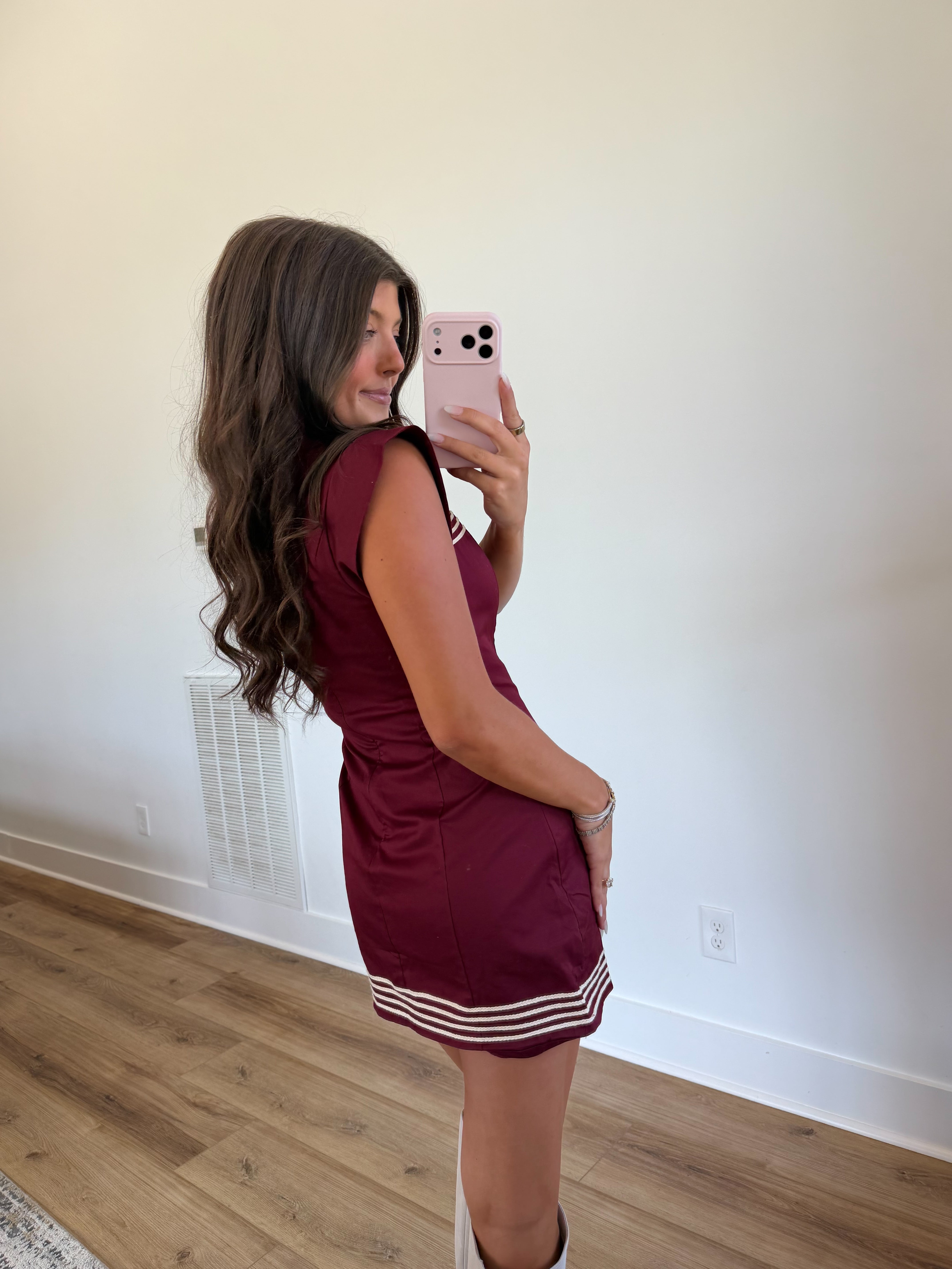 Gaines Trim Mini Dress (Burugndy)