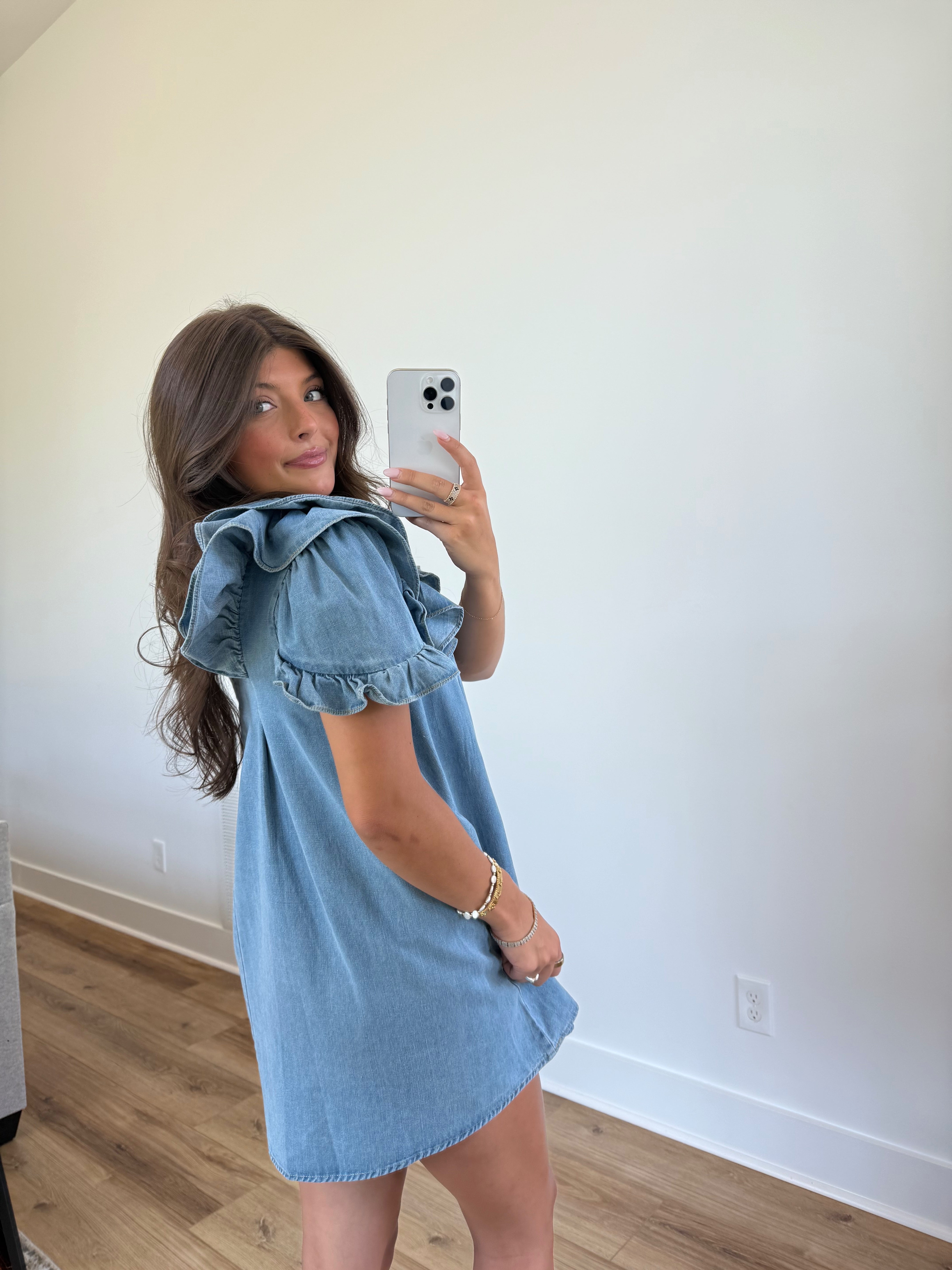 Ruffle Sleeves Mini Denim Dress