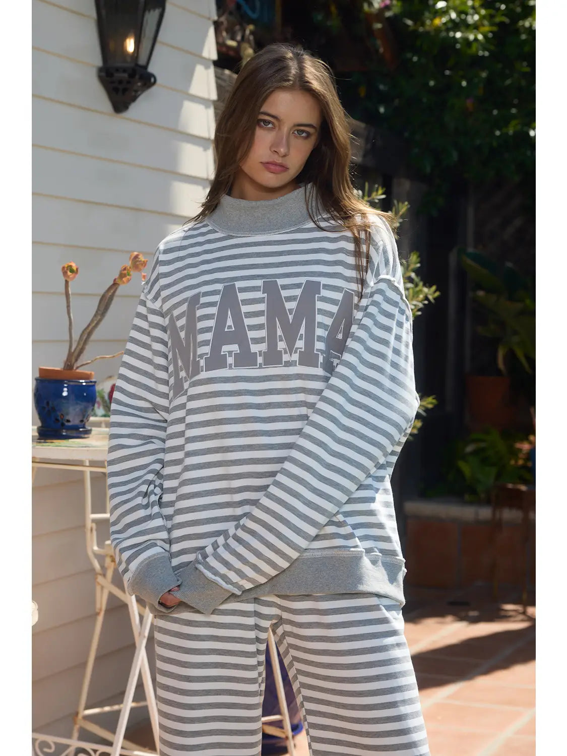 MAMA Mockneck (Grey Stripes)