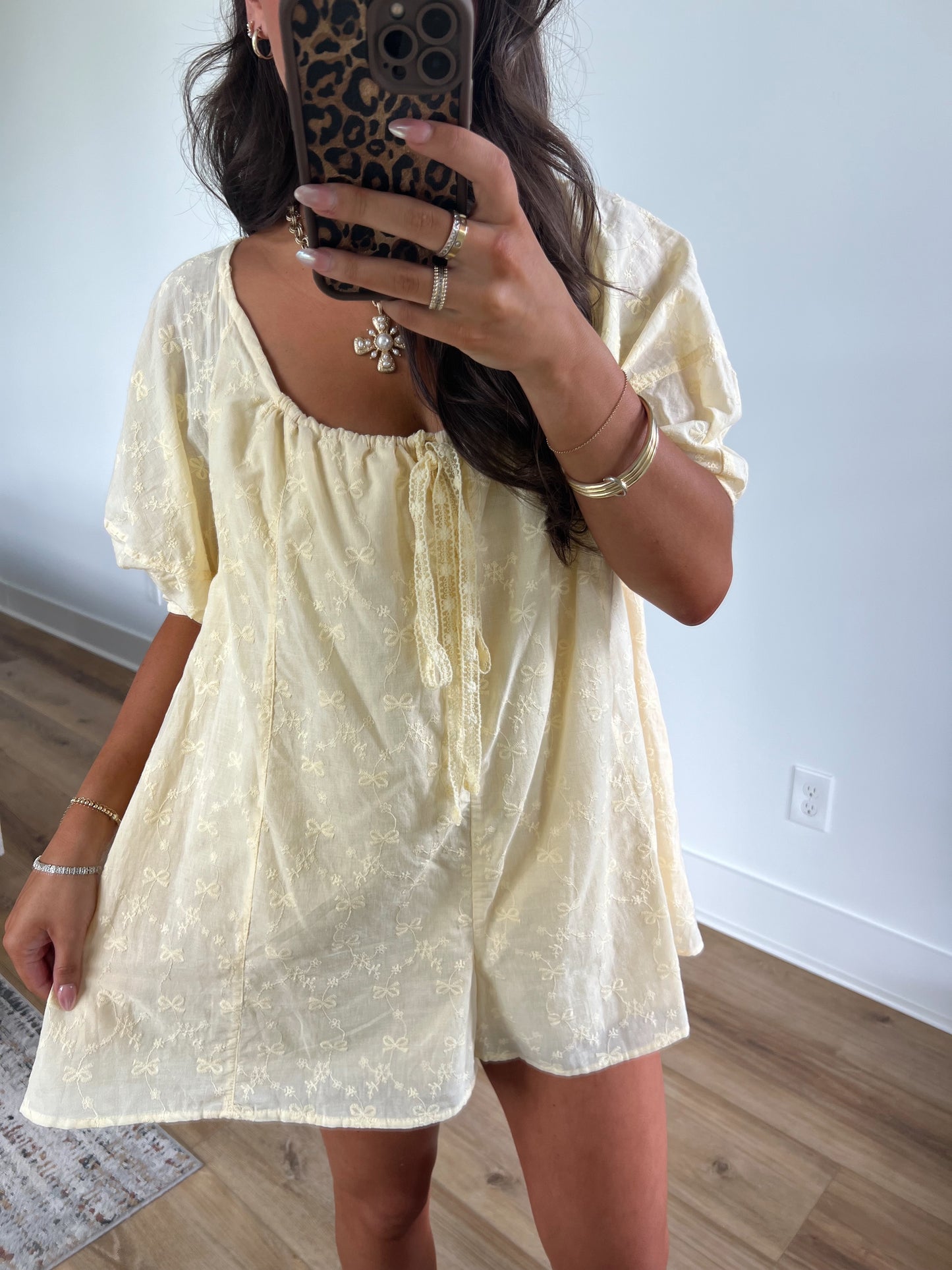 Yellow Bow Eyelet Romper