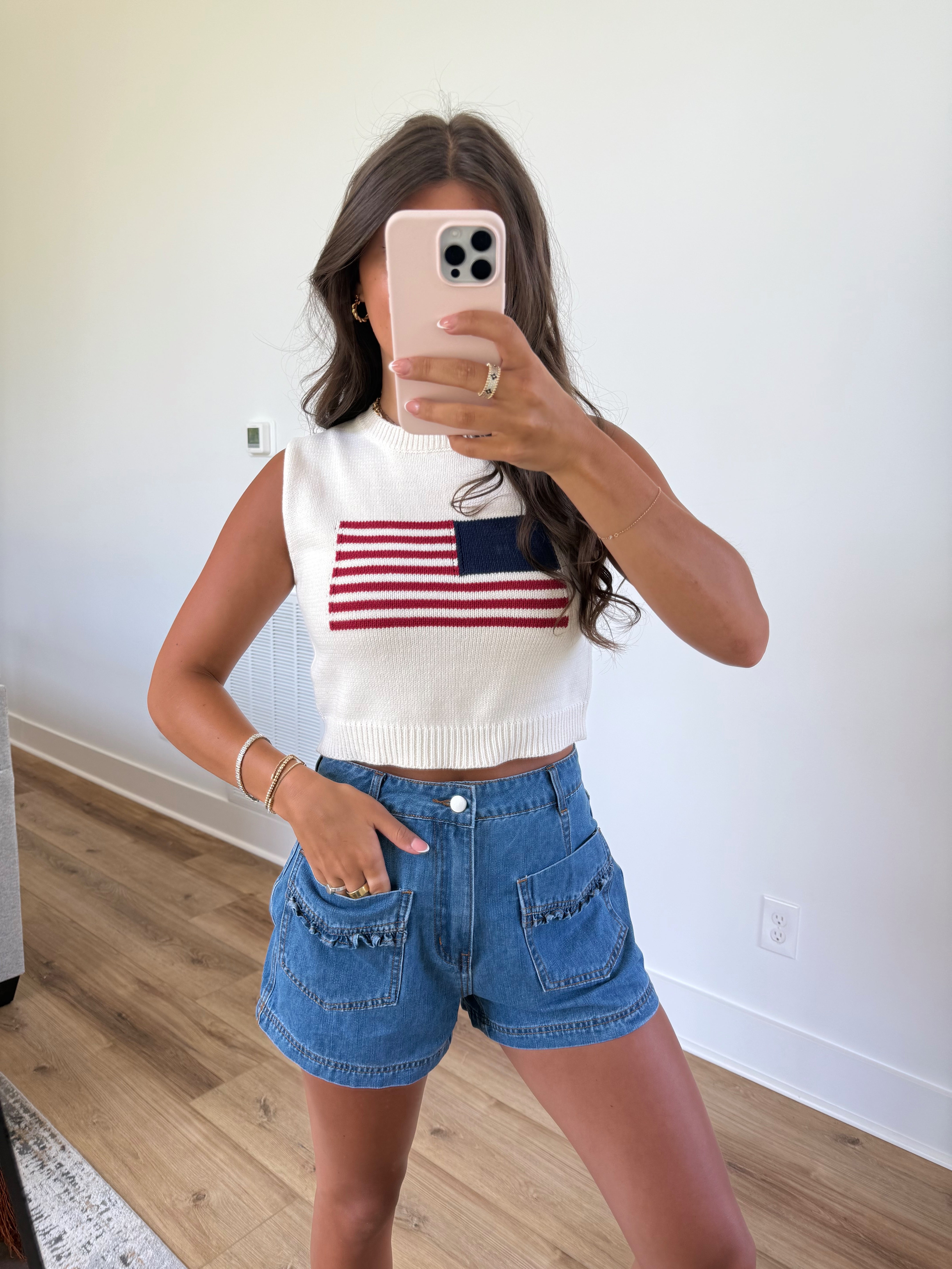 Denim Ruffle Pocket Shorts