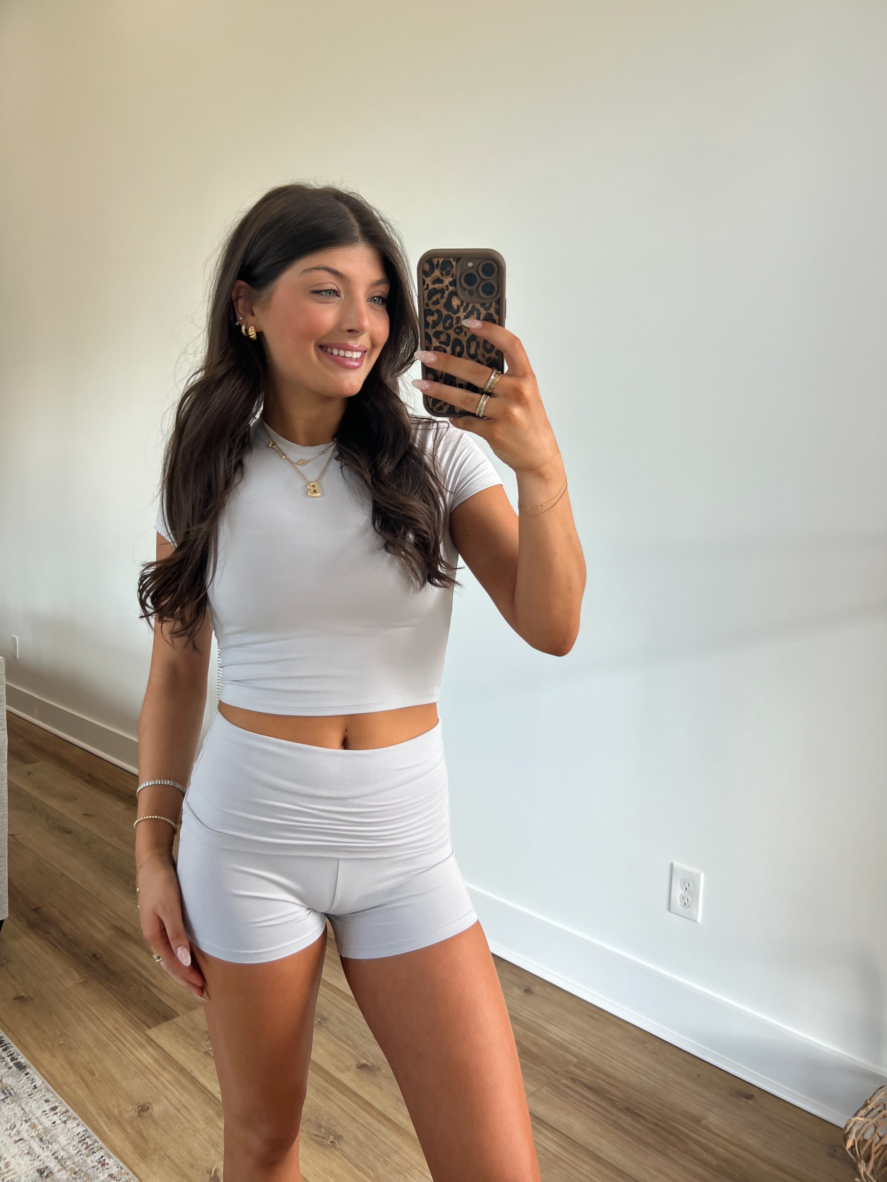Light Grey Butter Soft Foldover Bike Short Set