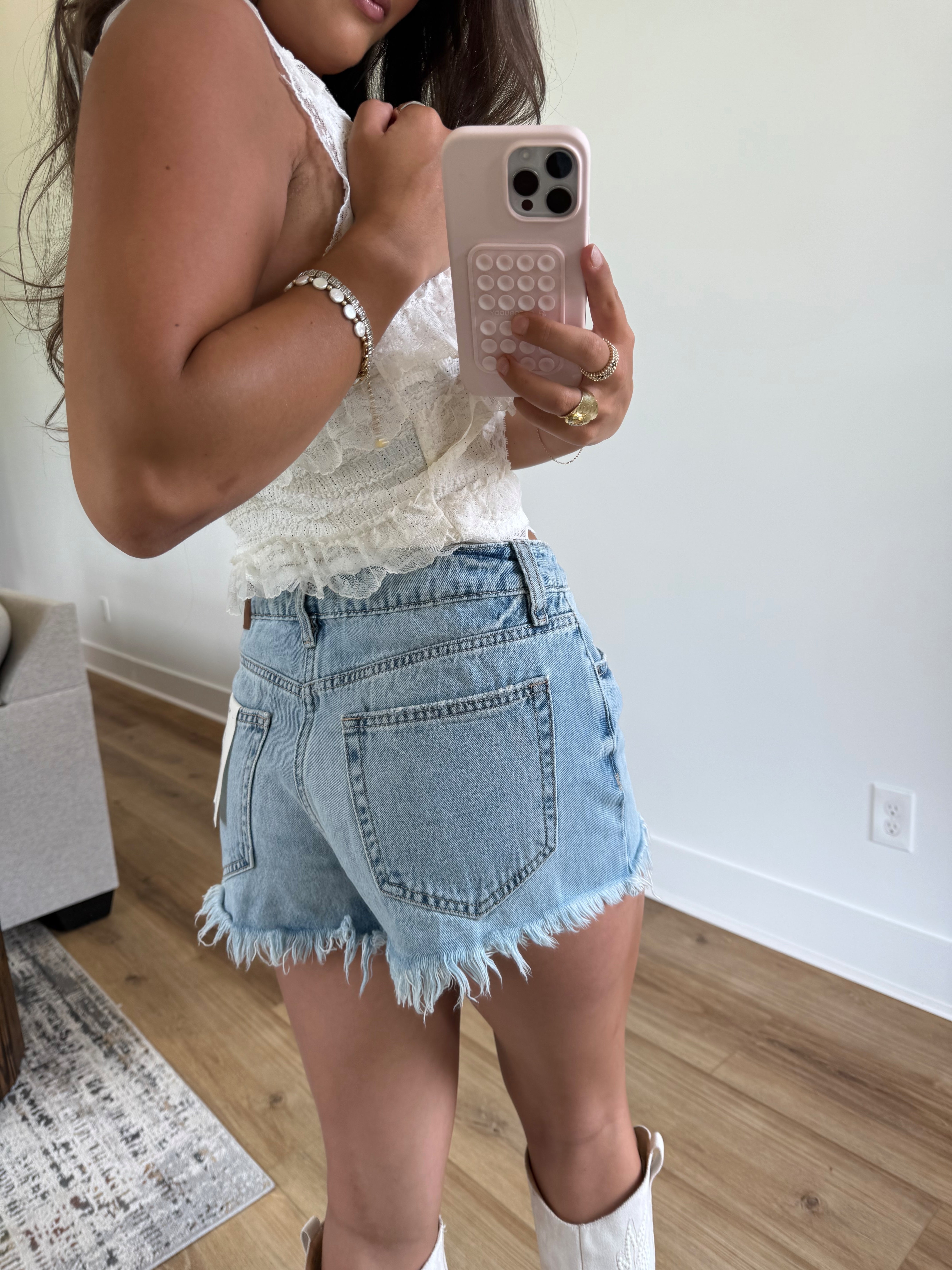 Light Wash Freyed Shorts