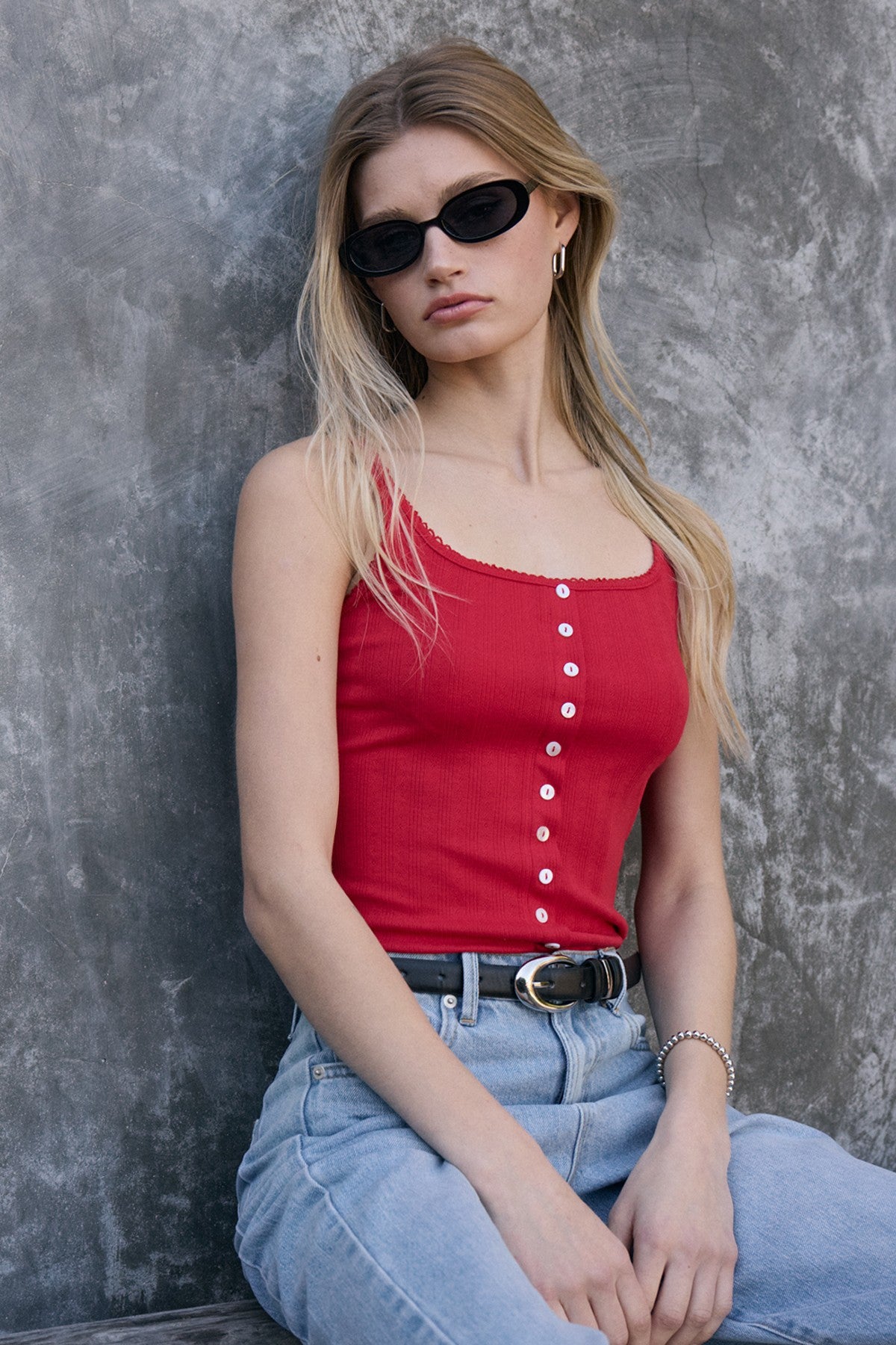 Pointelle Knit Cami (Red)