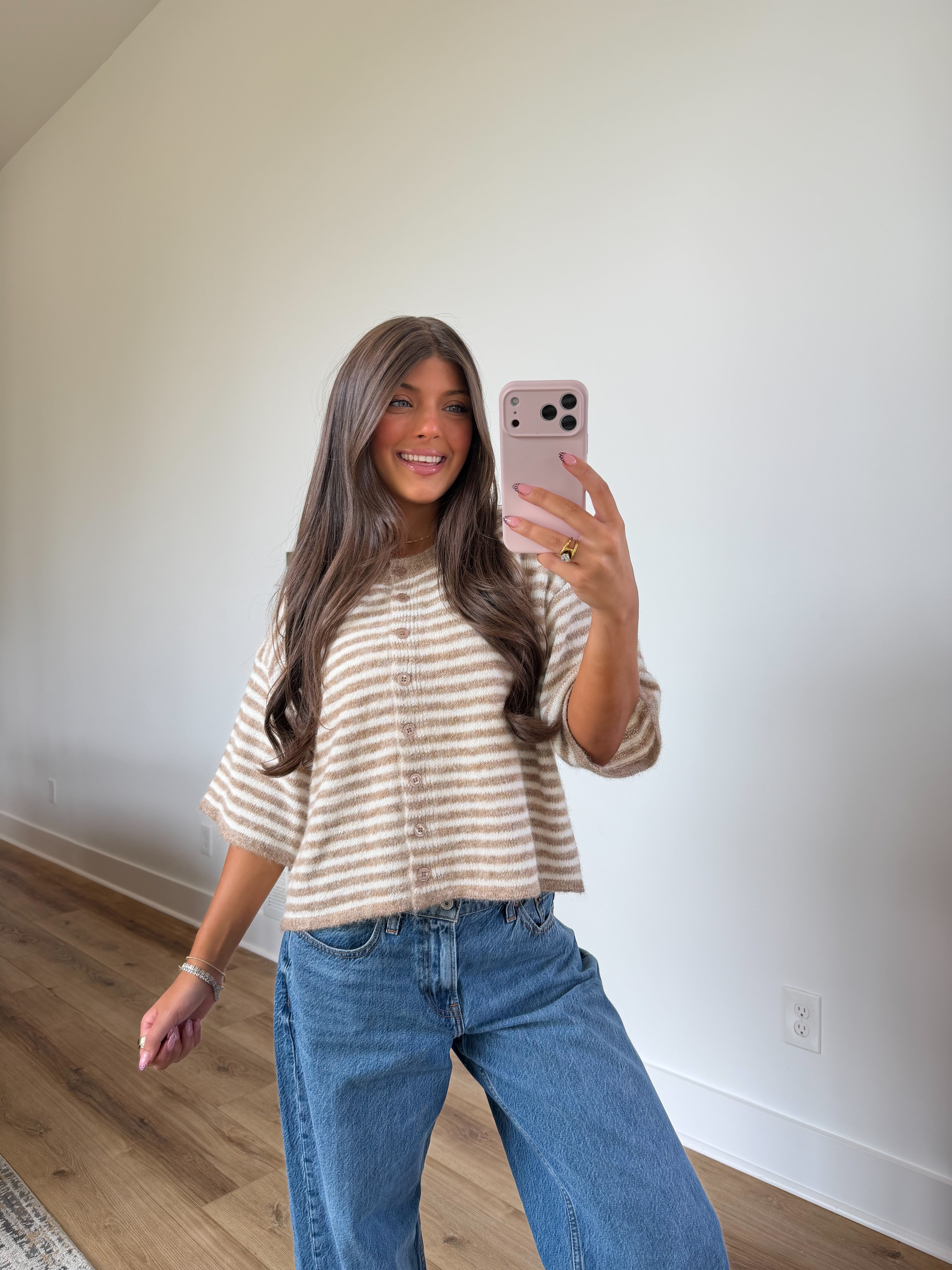 The Cloud Cardi (Tan Stripes)