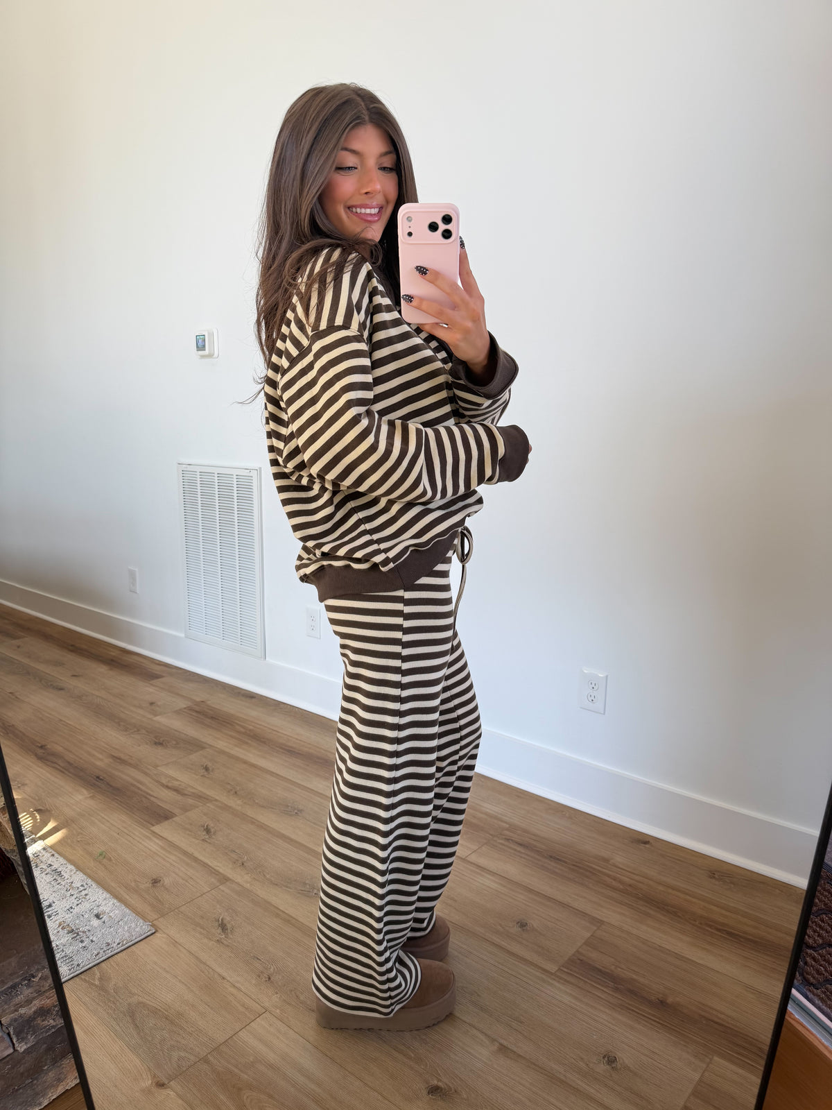 Stripe Henley Set (Mocha/Cream)