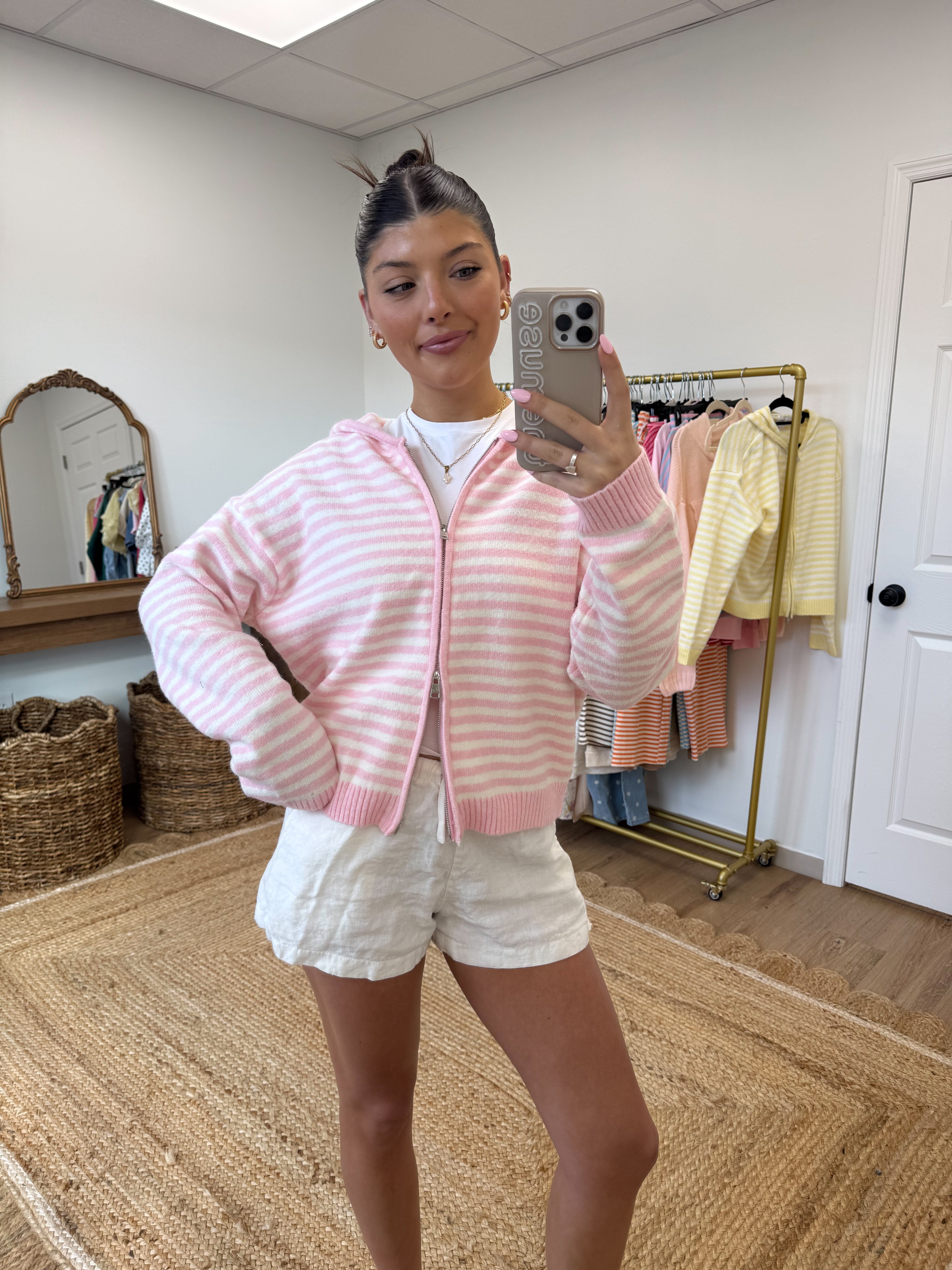 The Maddy Stripe Zip Up (Pink)